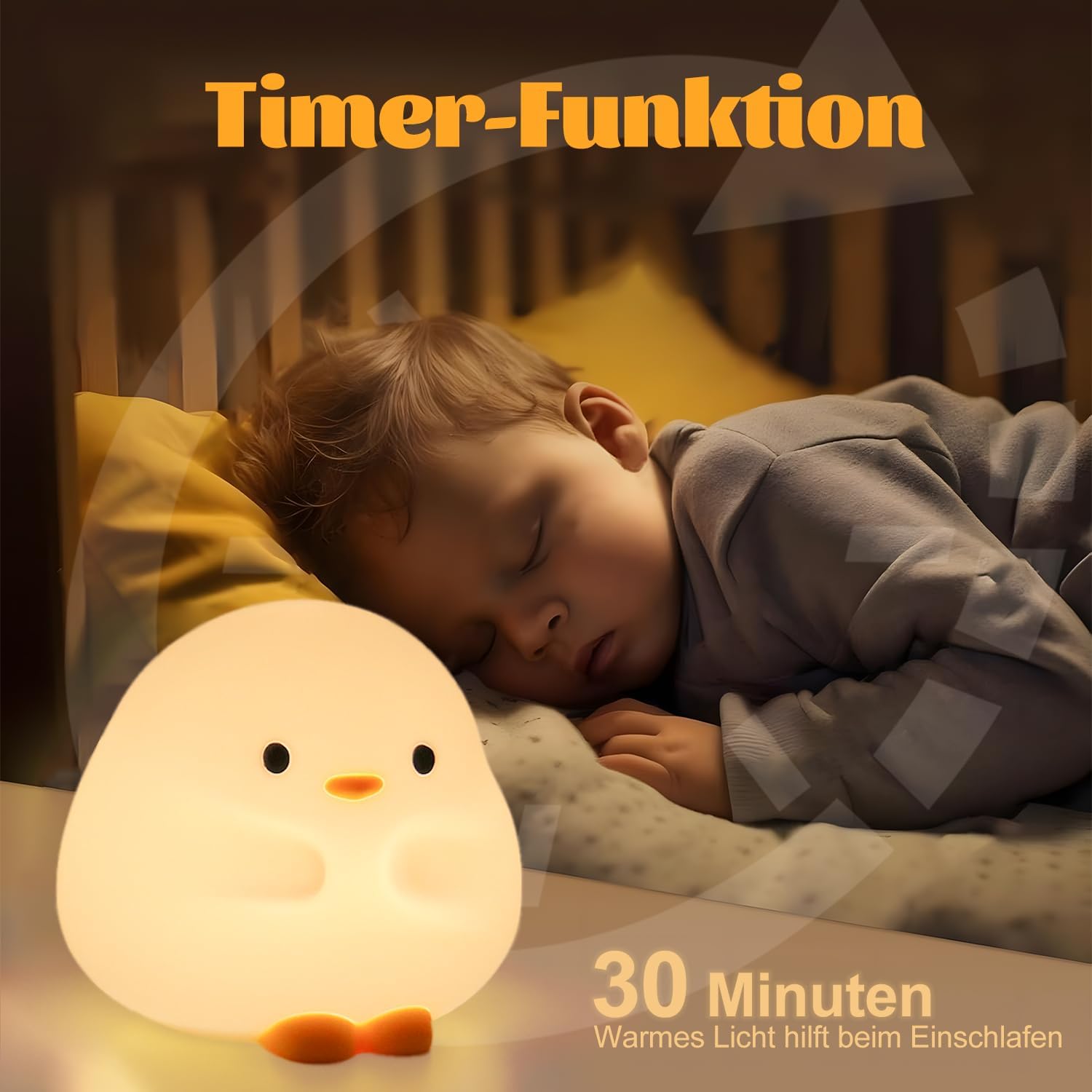 Thumbnail 3 de Rytinazzz Nachtlicht Ente mit Klopfsteuerung & USB-Ladung – dimmbares Kinderzimmer-Licht