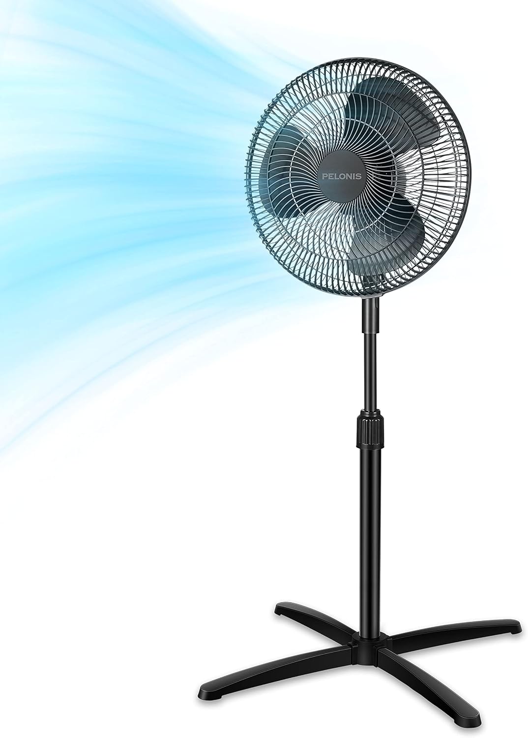Detalle de PELONIS 16-inch Pedestal Fan with 90° Oscillation, 3 Speeds & Adjustable Height (Black) for Bedroom and Home Office