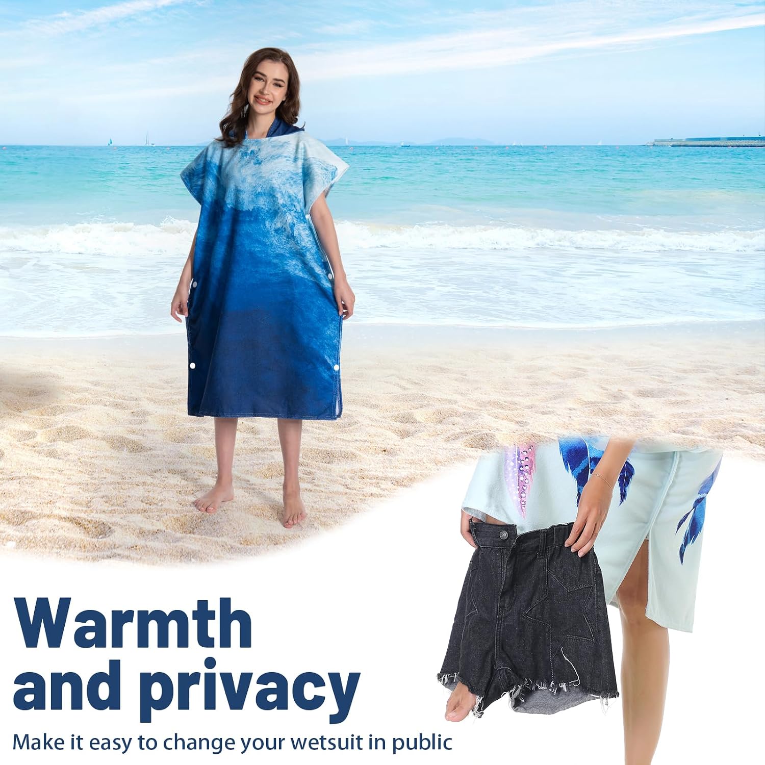 Detalle de MOKANI Changing Robe: Hooded Towel Poncho for Swimming, Beach and Surf