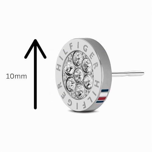 Detalle de Tommy Hilfiger Ohrstecker Damen Edelstahl mit Kristallen – 10 mm, Flaggenlogo