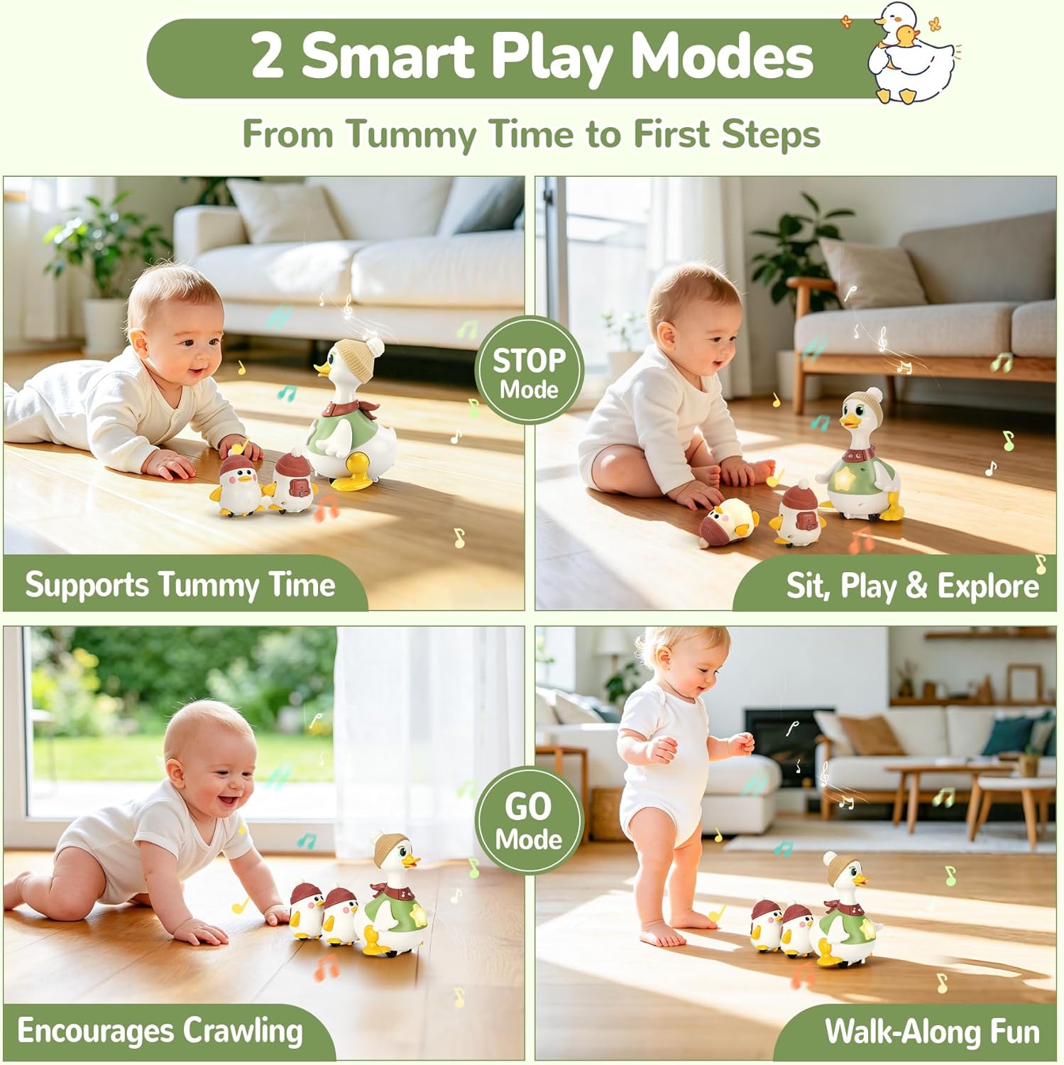 Thumbnail 1 de Aolieh Baby Toys 6–12 Months Crawling Duck with Music & Lights (Mama Duck + 2 Ducklings)