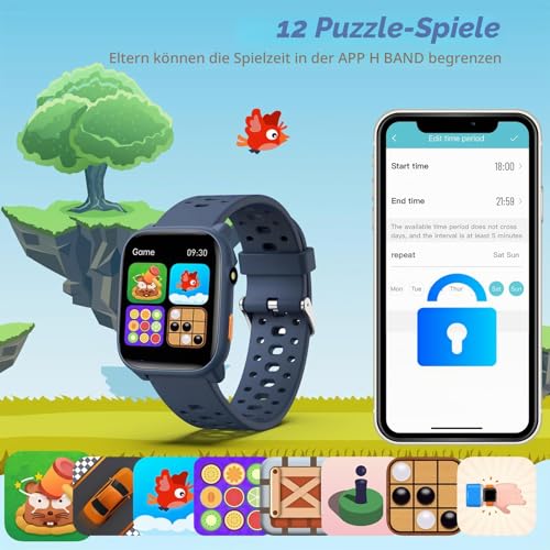 Thumbnail 5 de ModaWin Smartwatch Kinder – 1,85'' HD-Touchscreen, IP68, 100+ Sportmodi, Schlafmonitor & Pulsüberwachung (Blau)
