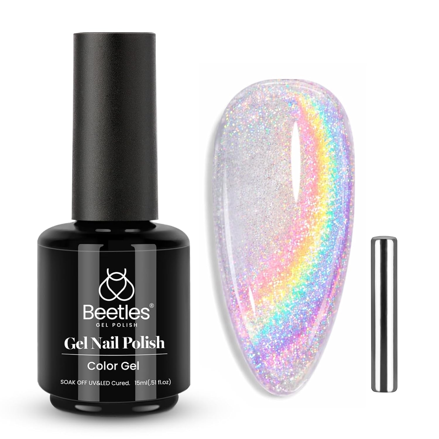 Detalle de Beetles Rainbow Cat Eye Gel Nail Polish (15ML) – Summer Silver Cat Eye Glitter Gel with Magnet