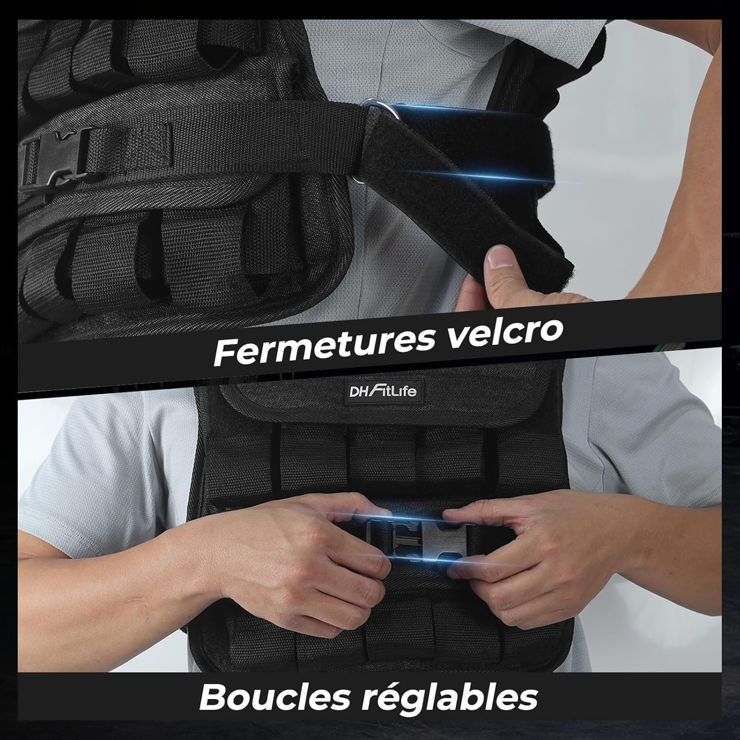 Detalle 2 de DH FitLife Gilet lesté réglable 10/20 kg compact et stable (weighted vest) pour musculation