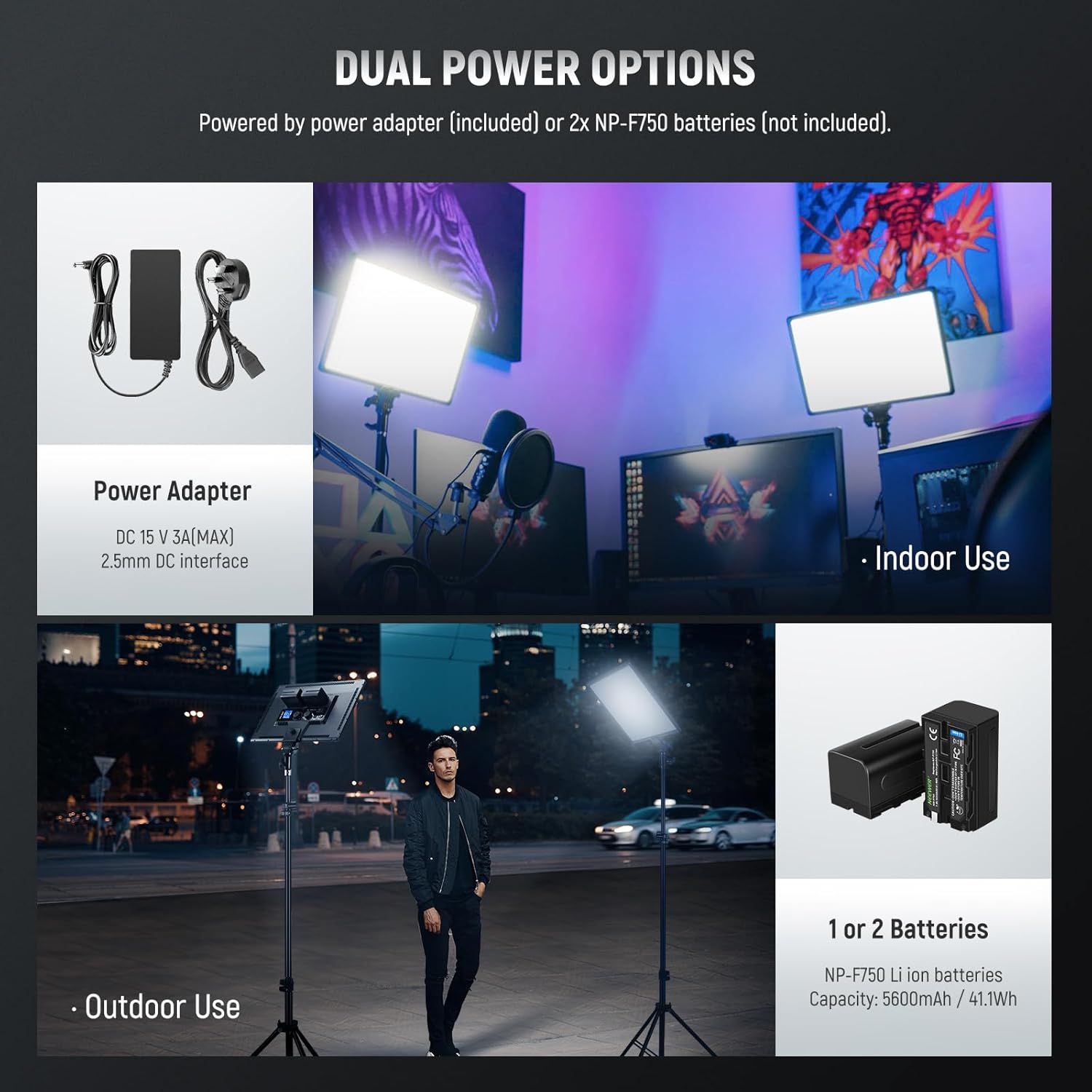 Detalle 2 de NEEWER 18" NL-288ARC 45W Bi-Colour LED Video Light Panel Kit (2 Pack) with Tripods & 2.4G Remote