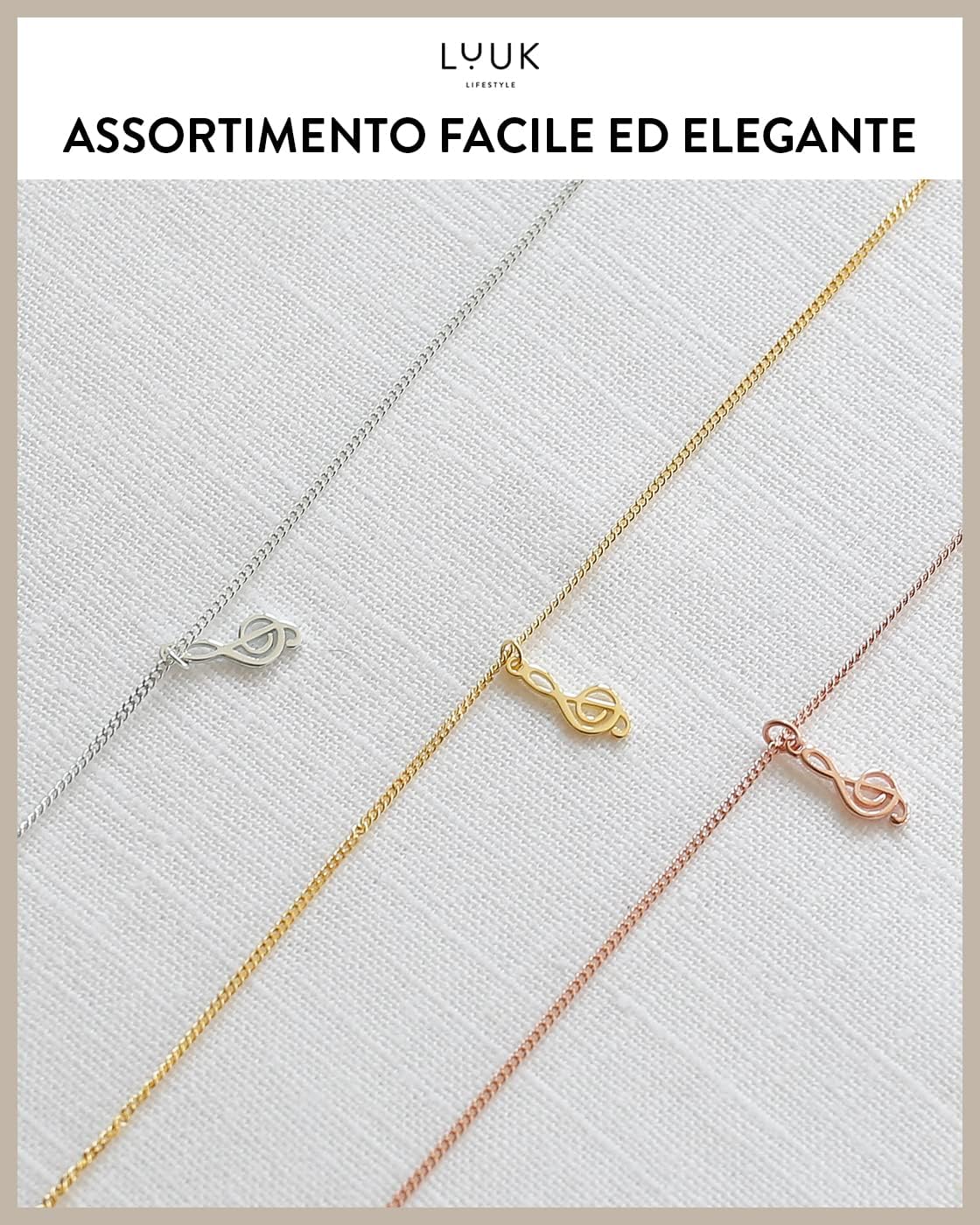 Thumbnail 5 de LUUK LIFESTYLE Collana in argento sterling 925 con ciondolo “chiave musicale” e cartolina Happiness (50 cm)