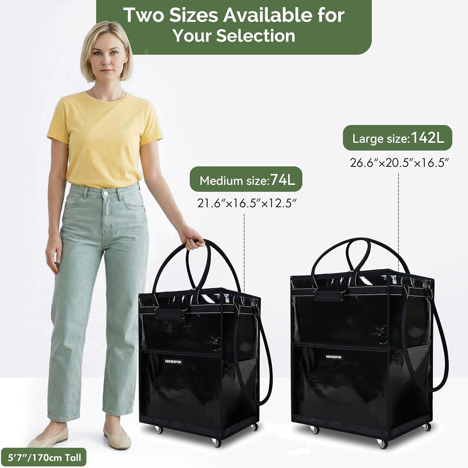 Thumbnail 5 de HOMESPON Foldable Shopping Trolley Bag on Wheels (Large 142L, 5-Handle)
