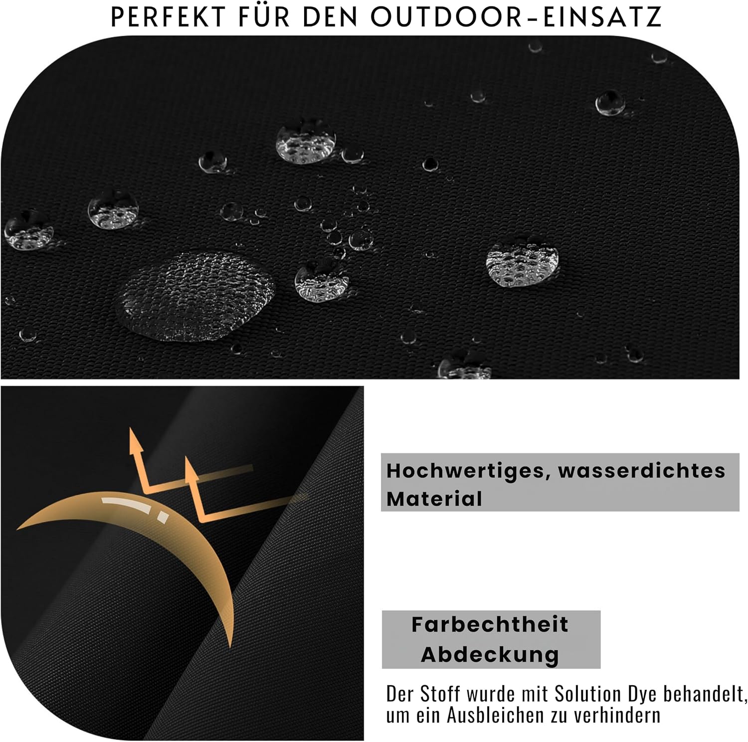 Detalle de PRIMEPATIO Stuhlkissen Außenbereich 2er-Set, 50x50 cm, Schwarz – wetterfest, farbecht