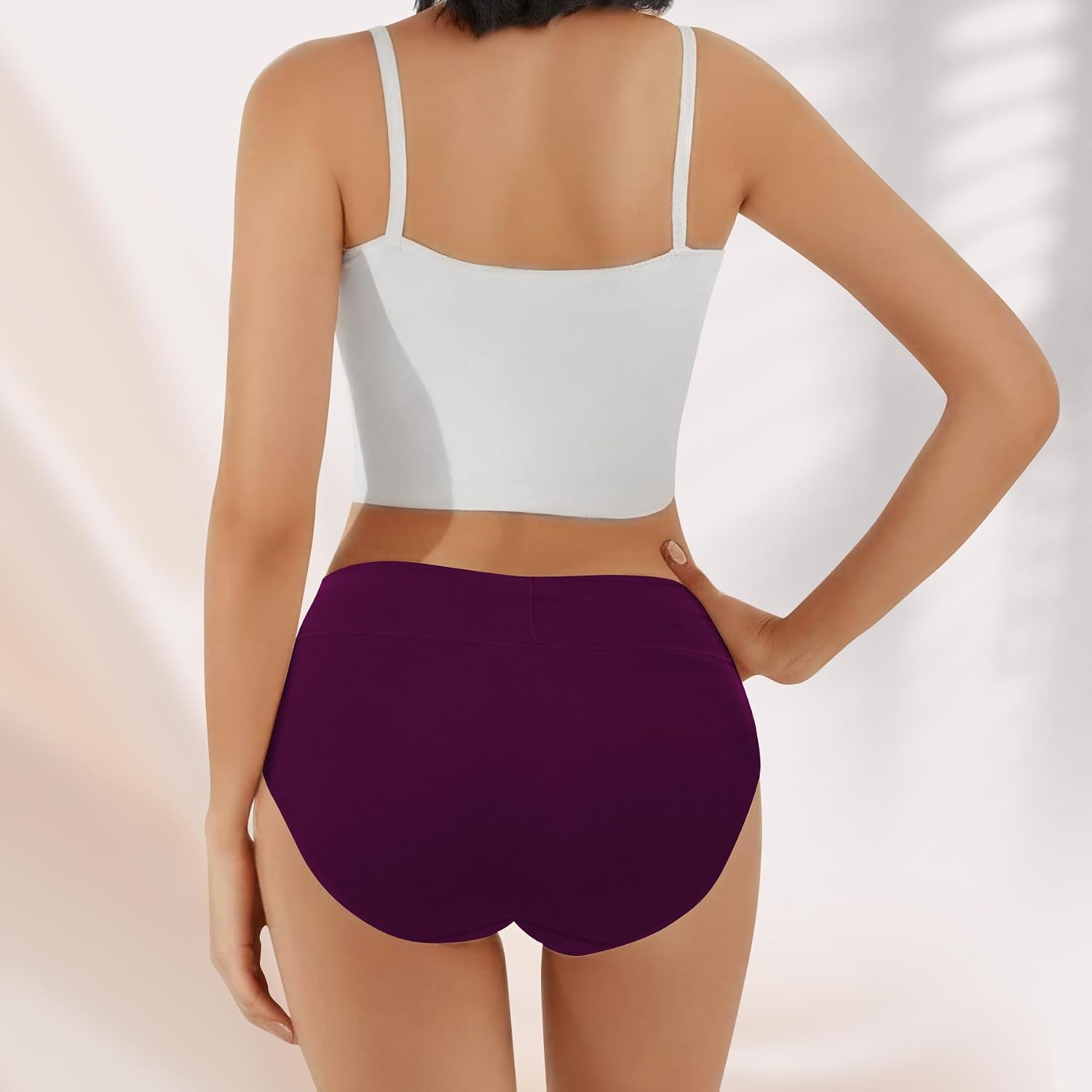 Detalle de IceReco Damen Unterhose aus Baumwolle im 5er-Pack – hohe Taille, atmungsaktiv, weich