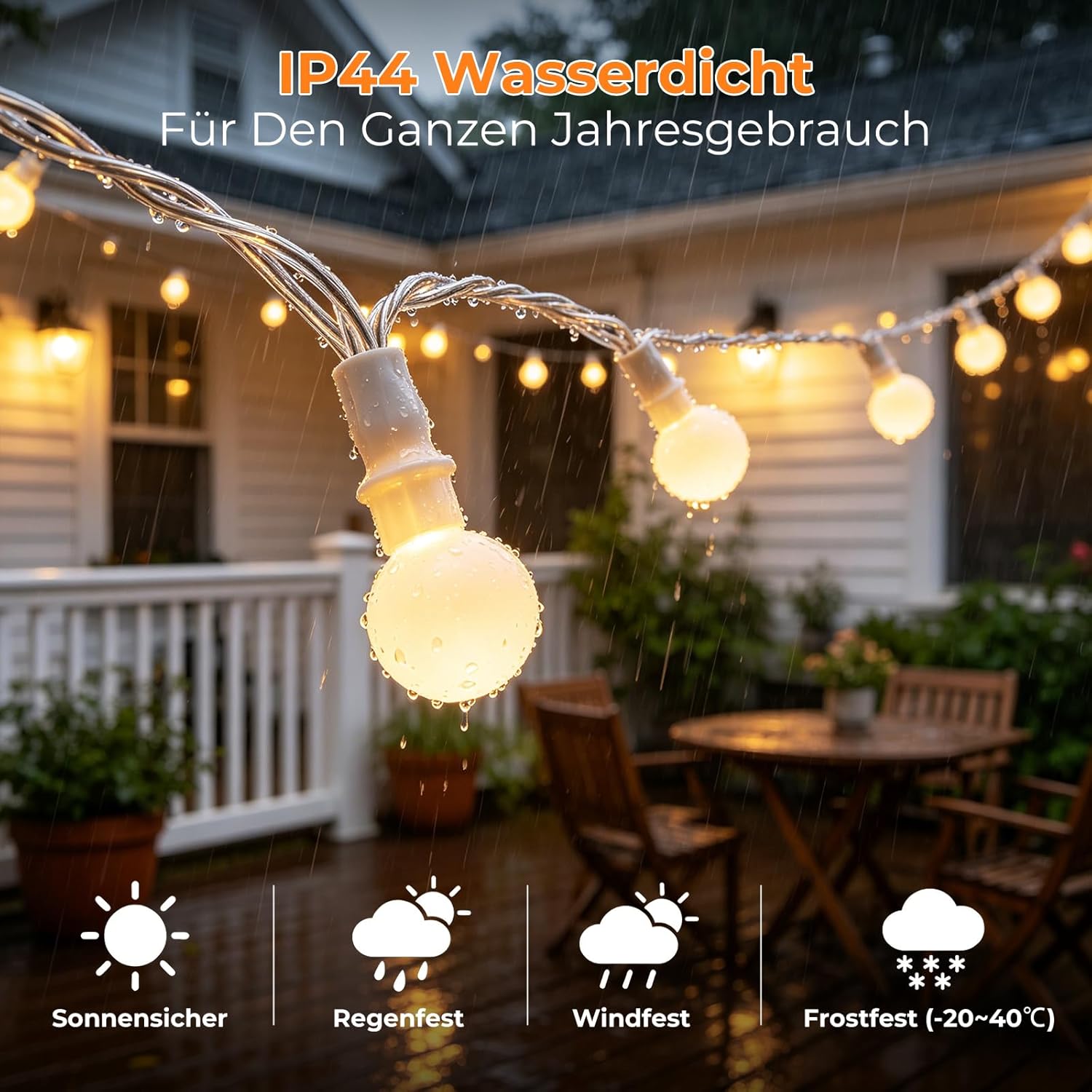 Thumbnail 4 de kozamas LED Kugel Lichterkette 39m 300 LED Warmweiß – IP44, 8 Modi, Außen & Innen