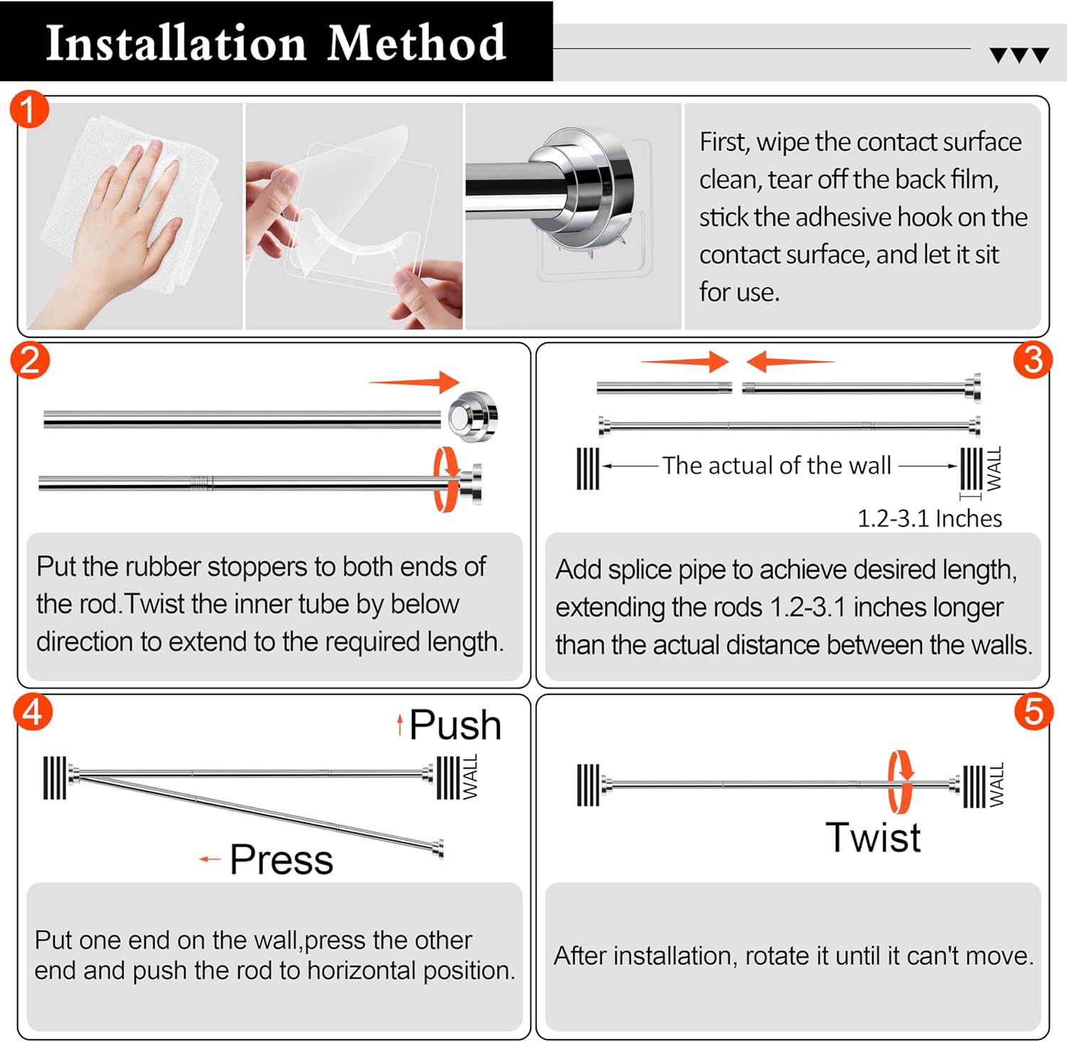 Thumbnail 5 de Stainless Steel Extendable Shower Curtain Rod 130–193 cm