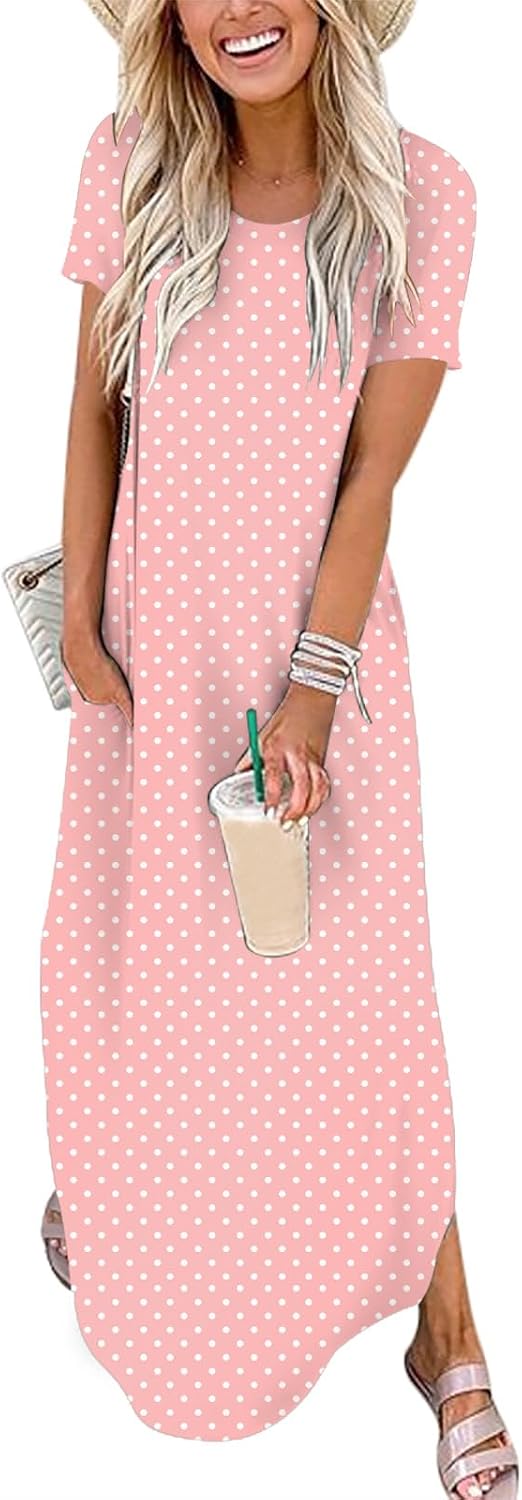 Detalle de ANRABESS Women's Summer Maxi Dress – Loose Fit Short Sleeve Casual Maxi with Side Pockets