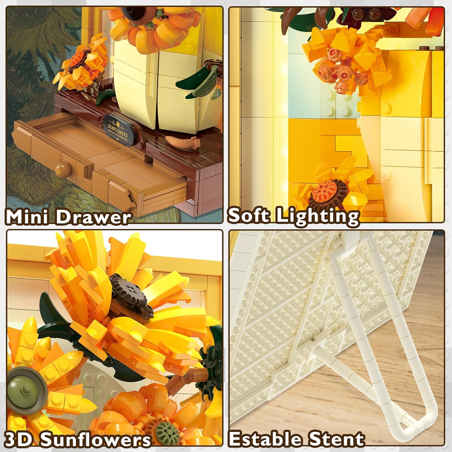 Thumbnail 4 de JMBricklayer Set da costruzione con girasoli e luci, Wall Art Crafts bouquet floreale (70004)