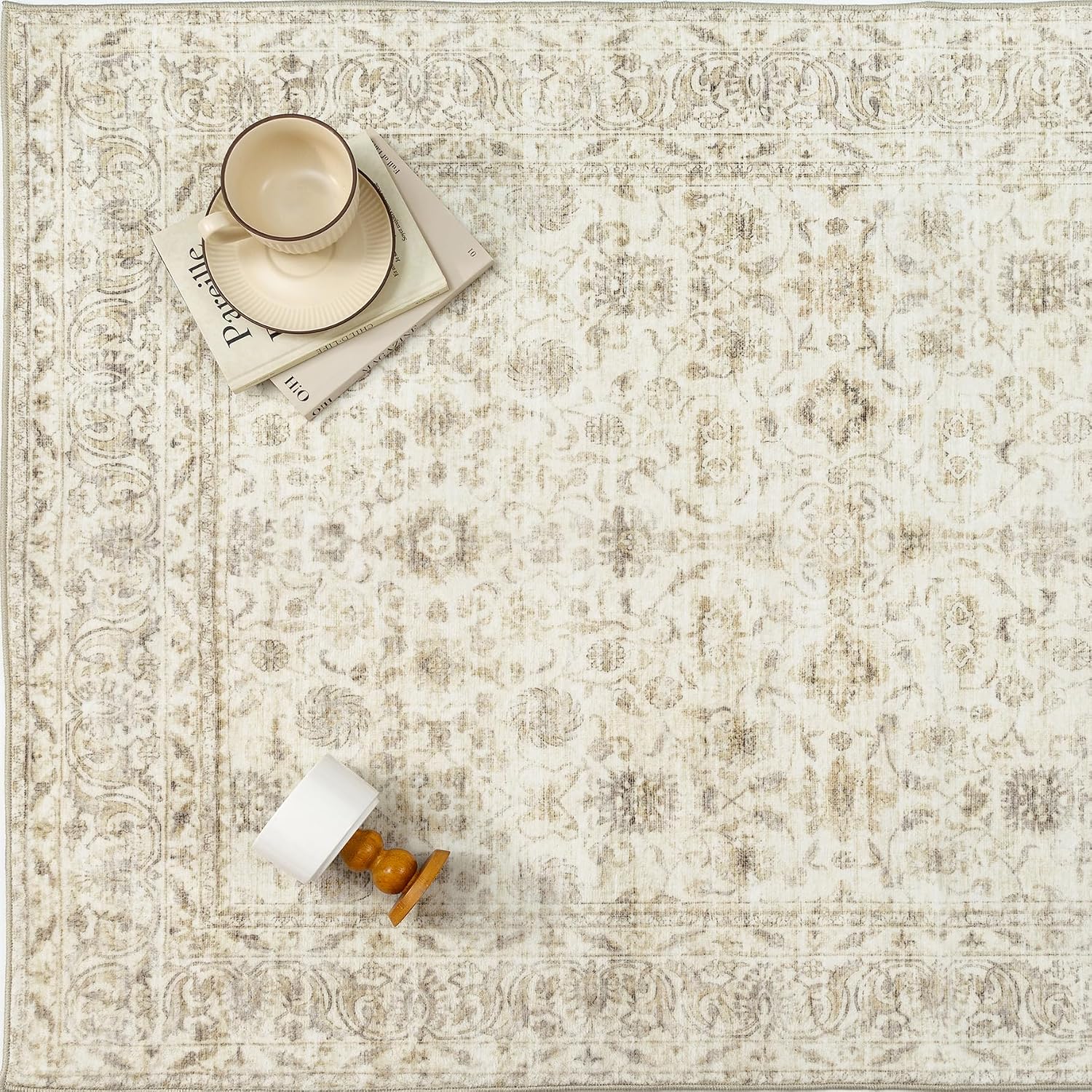 Thumbnail 6 de PureCozy Vintage Hallway Runner Rug 60 x 240 cm, Beige Low-Pile Polyester