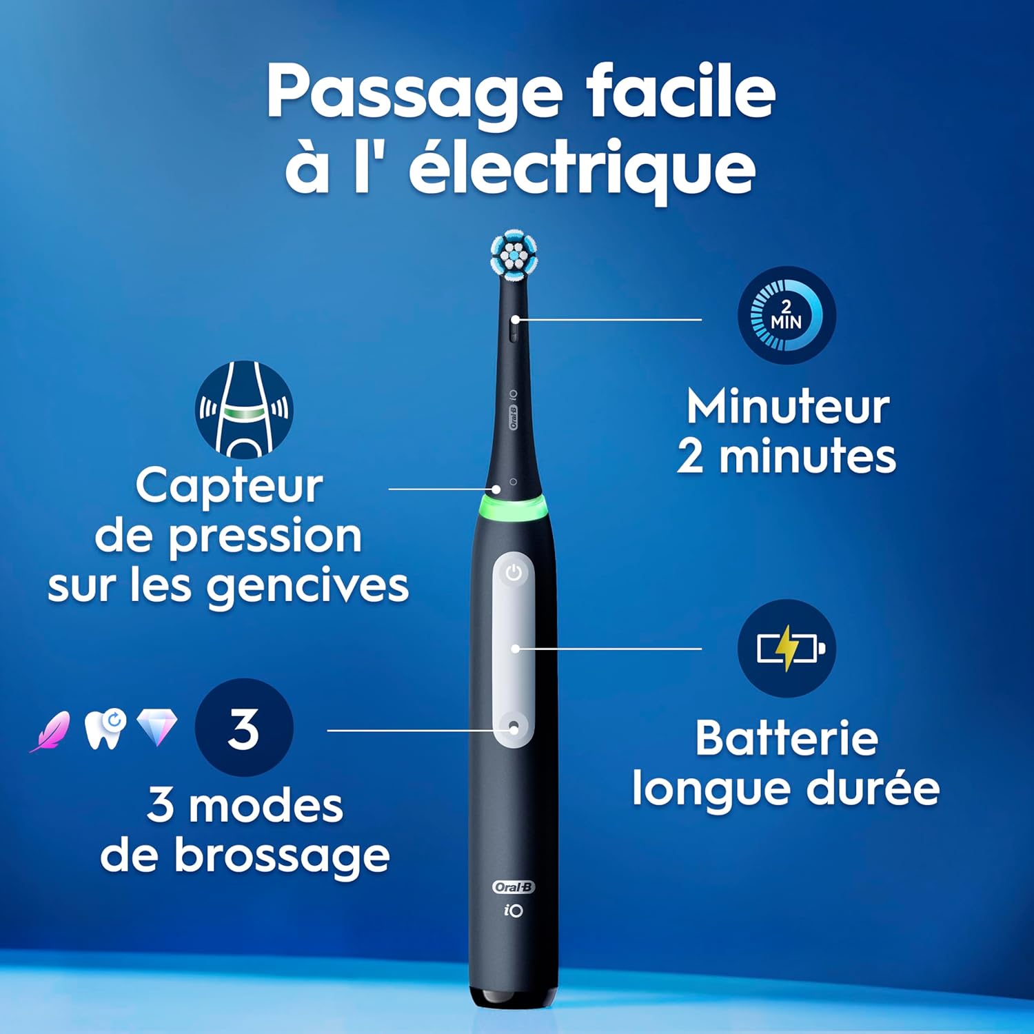 Thumbnail 2 de Oral‑B iO3 Brosse électrique noire, 3 modes