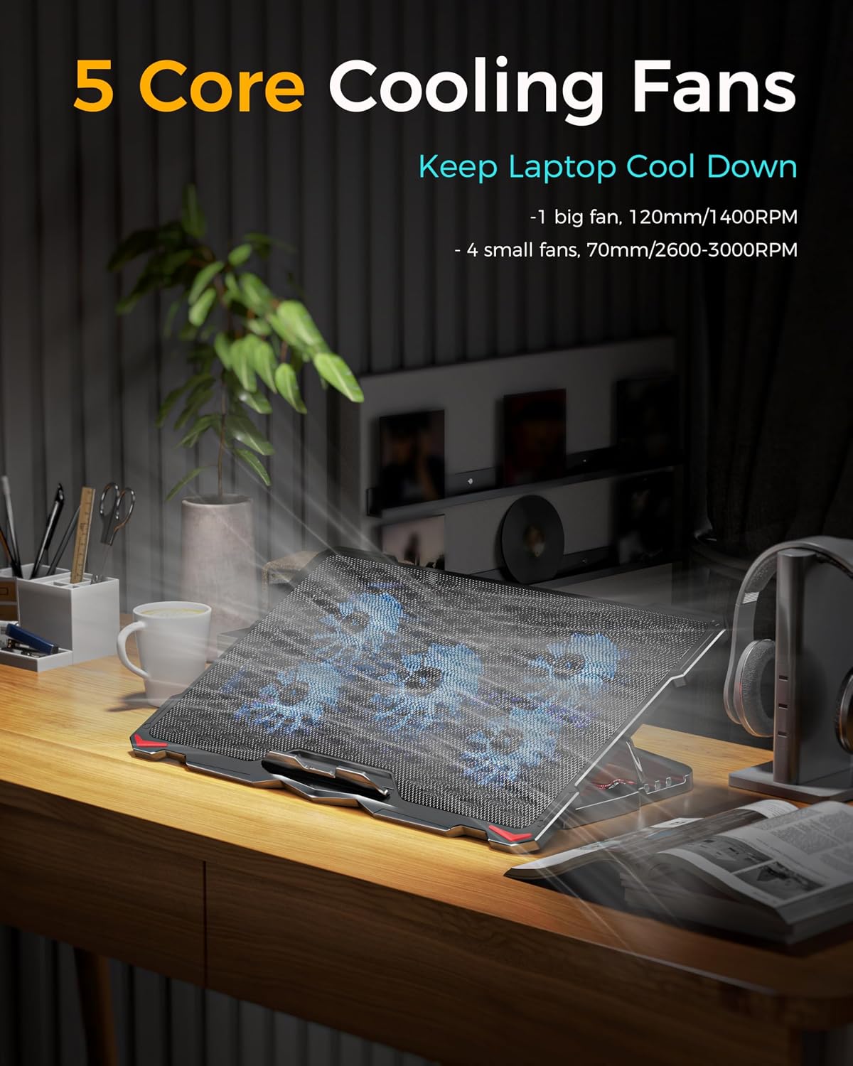 Detalle 2 de AICHESON S035 Laptop Cooling Pad 17.3-inch with 5 Fans
