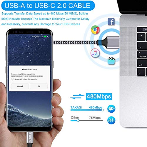 Detalle 2 de TAKAGI USB C Cable Fast Charging Nylon Braided 3-Pack (6ft) – A Solid Everyday Type-C Cord