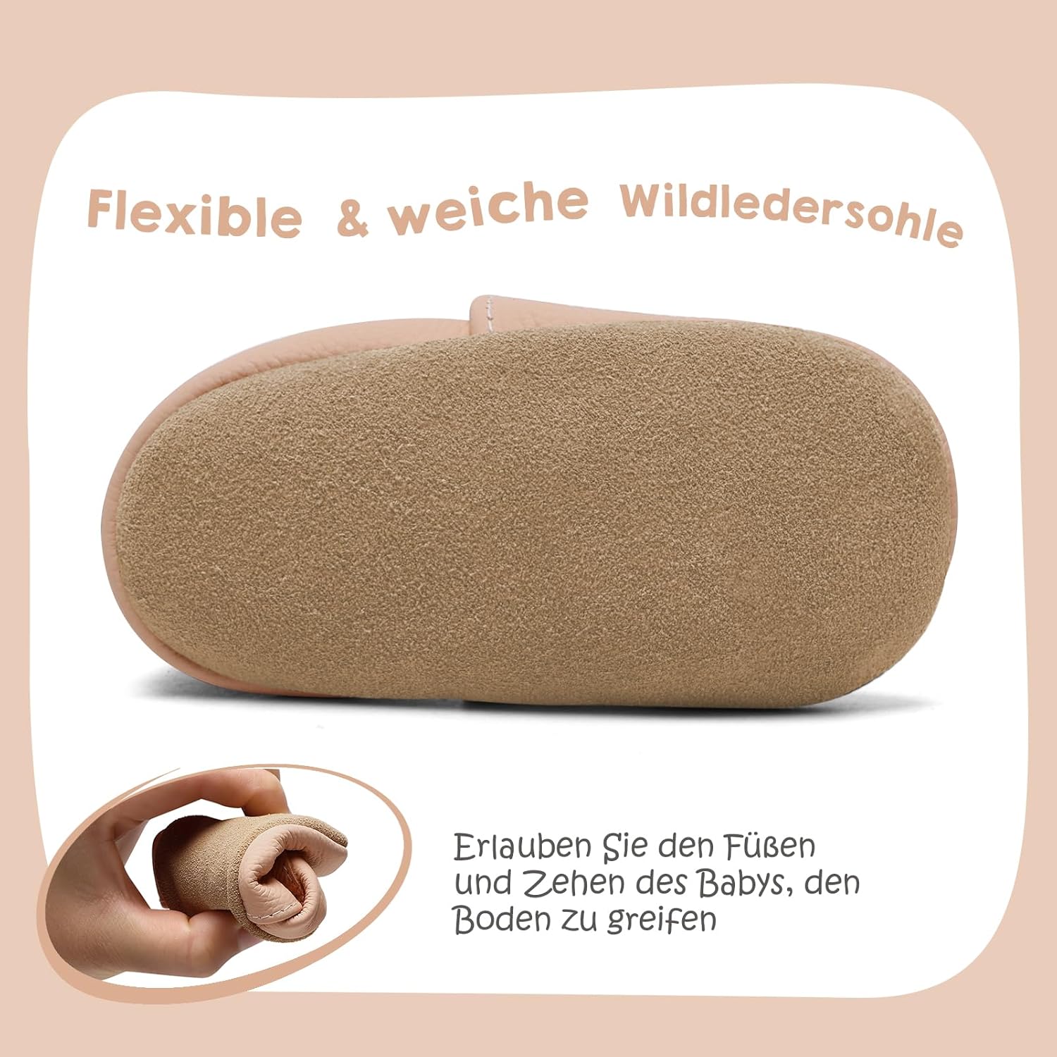 Detalle de IceUnicorn Krabbelschuhe Baby – weiches Leder, elastischer Knöchelriemen, barfuß-Feeling für Krabbelkinder