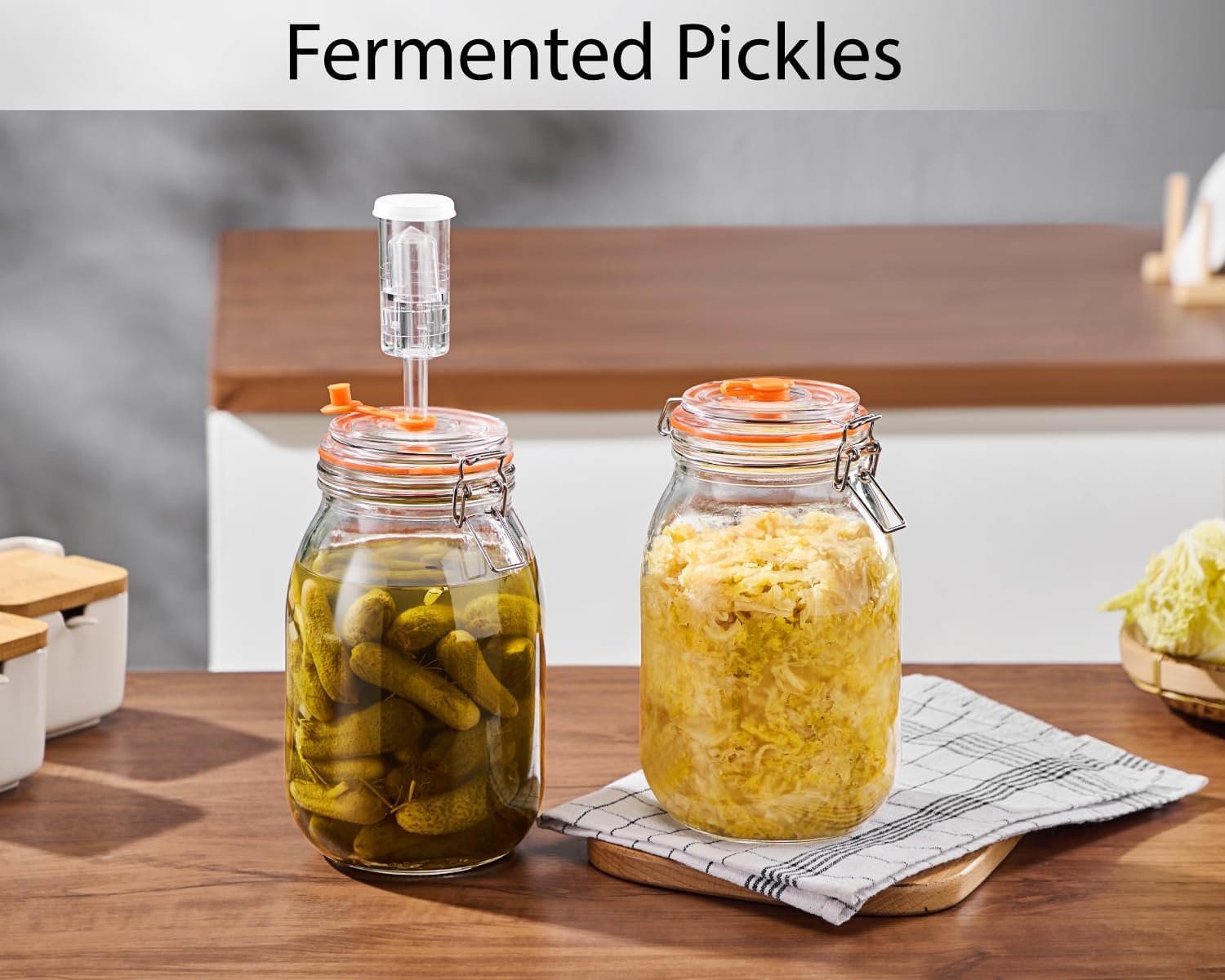 Detalle 2 de Glolaurge 1.8L Wide Mouth Fermentation Jar (Pack of 2) with Airlocks, Weights & Accessories