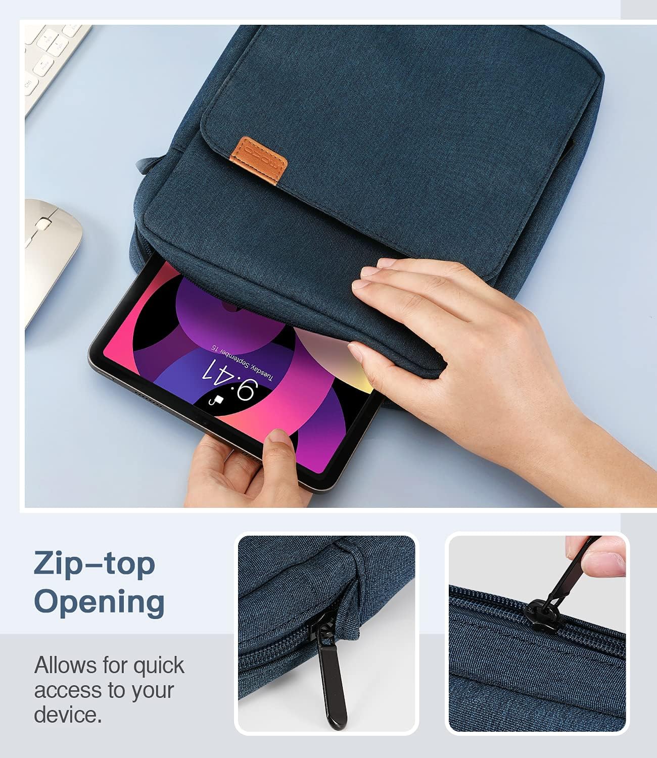 Detalle 2 de MoKo 9-11 Inch Tablet Sleeve Bag with Handle & Shoulder Strap (Indigo)