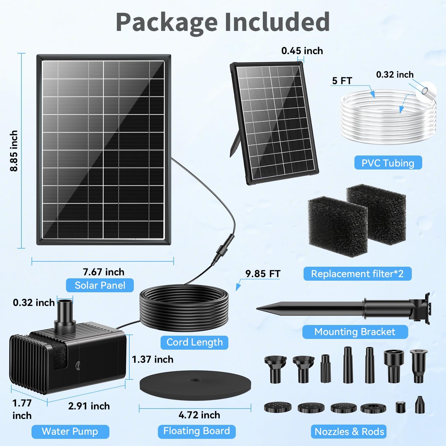 Thumbnail 6 de POPOSOAP 8W Solar Fountain Pump for Bird Bath with 8 Nozzles, Glass Solar Panel & Low-Water Auto Stop