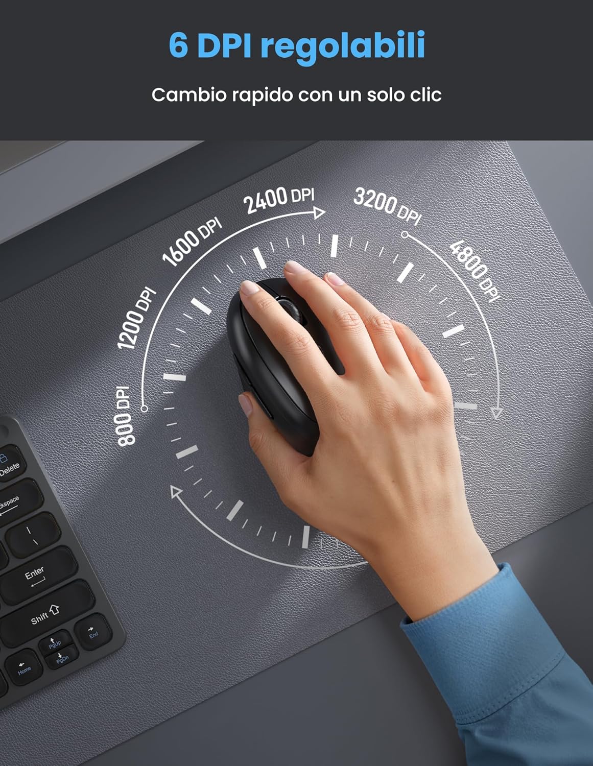 Thumbnail 3 de TECKNET Mouse Verticale Ergonomico Bluetooth 5.0/3.0 + 2.4G, DPI 4800, Silenzioso, 6 Bottoni, Nero