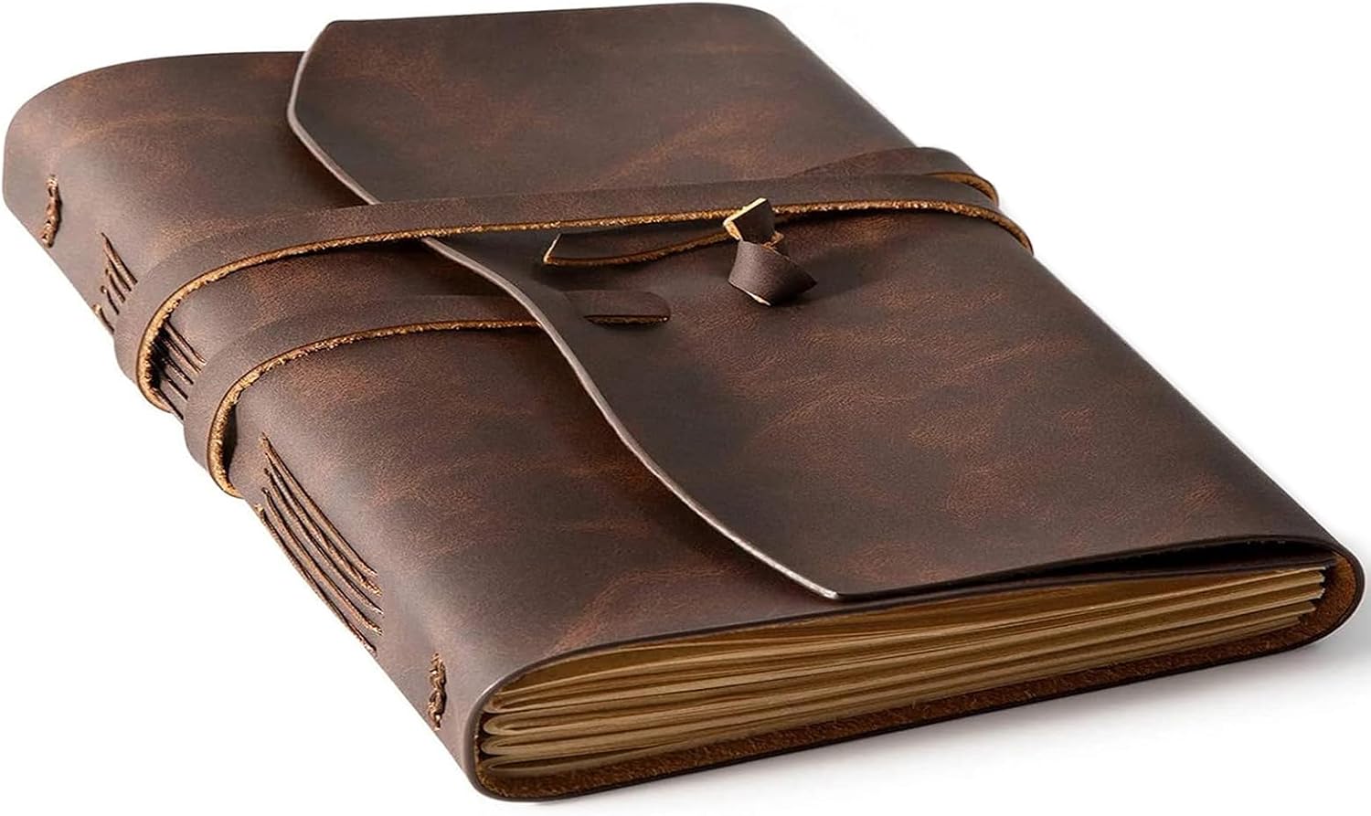 Detalle de RILIHO Genuine Leather Journal, 8 x 10 Inches, 300 Pages, Dark Brown