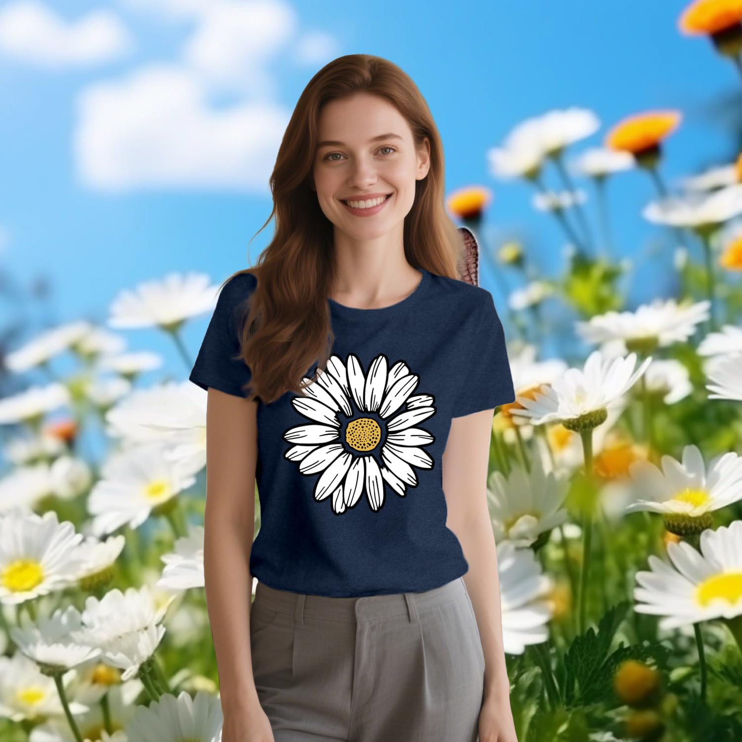 Detalle de Qskall Daisy T Shirts for Women – Marguerite Daisy Floral Shirt (Wildflower Tee Tops)