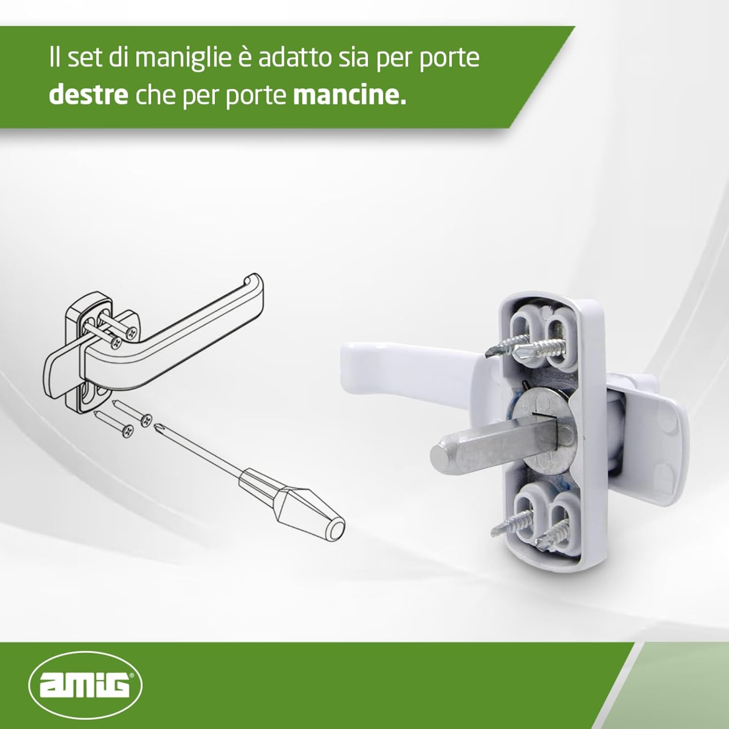 Detalle 2 de AMIG Epsilon: Maniglia per porta con rosetta in alluminio, bianco, 132 x 70 mm, rosetta 8 mm (Dx/Sx reversibile)