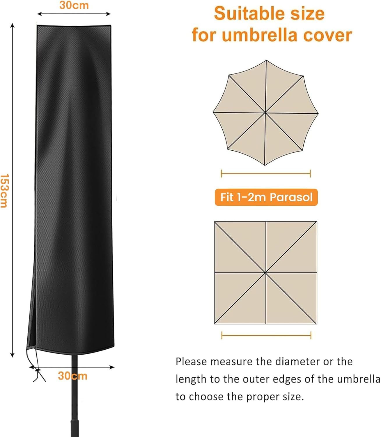 Thumbnail 1 de OKPOW Parasol Cover in 600D Oxford Waterproof Fabric with Zip (153 × 30 × 30cm)
