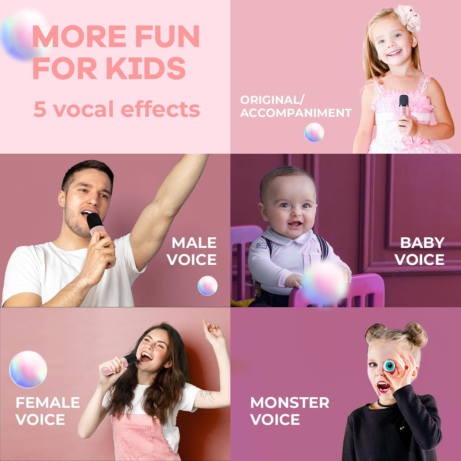 Detalle de YLL Mini Kinder-Karaoke-Maschine mit 2 Mikrofonen (Rosa) – tragbares Karaoke-Spielzeug für Kinder