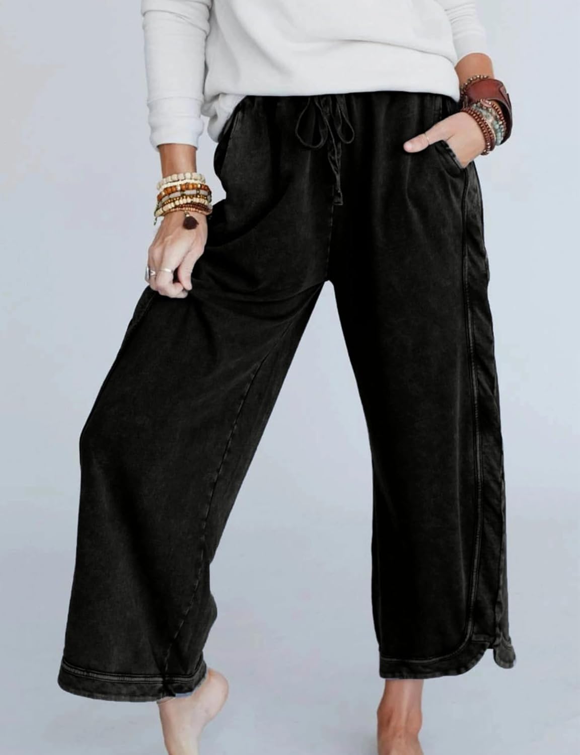 Thumbnail 1 de Malajisi Women's Casual Wide Leg Pants: High-Waist Drawstring Sweatpants with Pockets