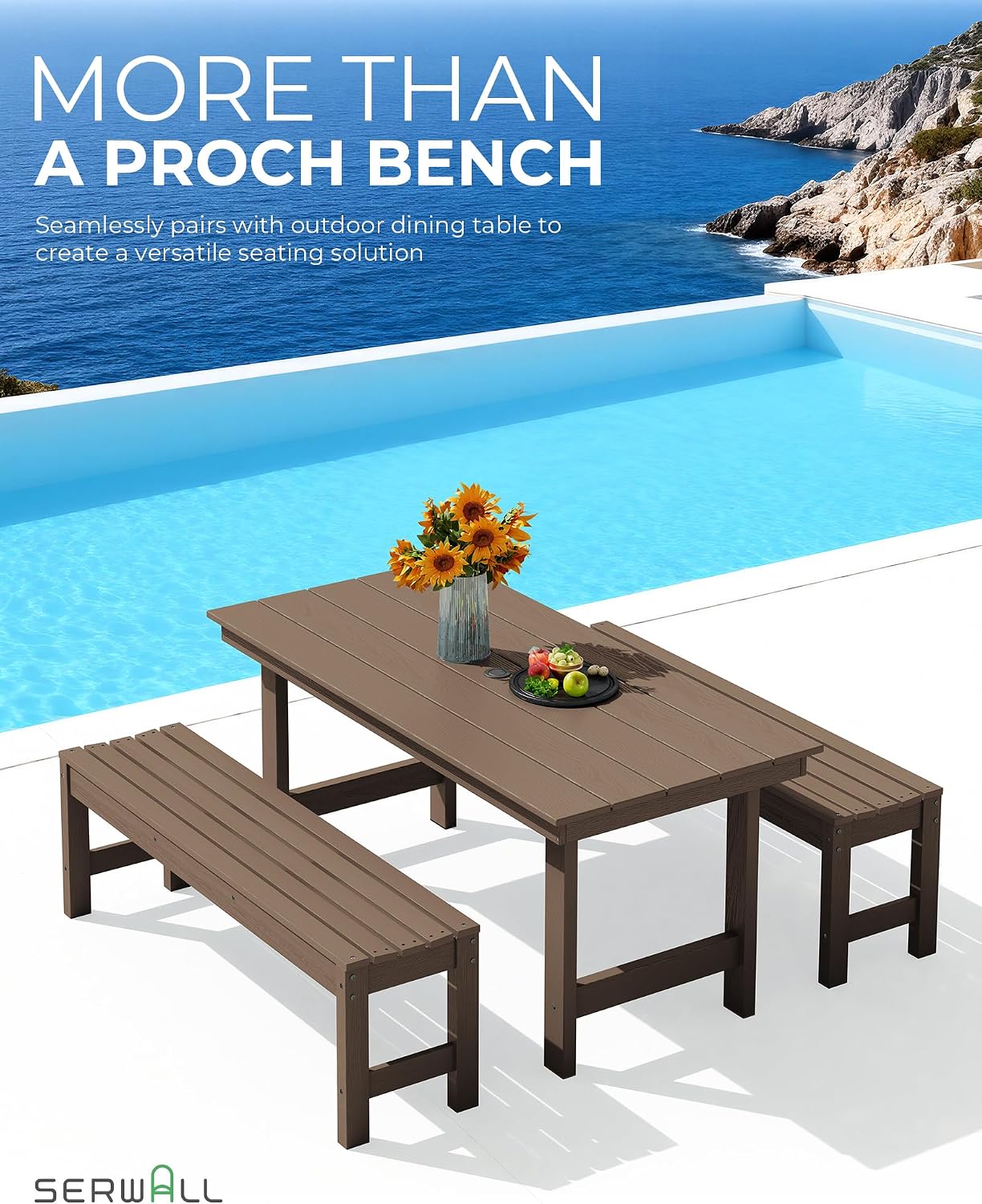 Detalle 1 de SERWALL P041-178 47-Inch Backless Outdoor Bench, Coffee HDPE, 2-Pack