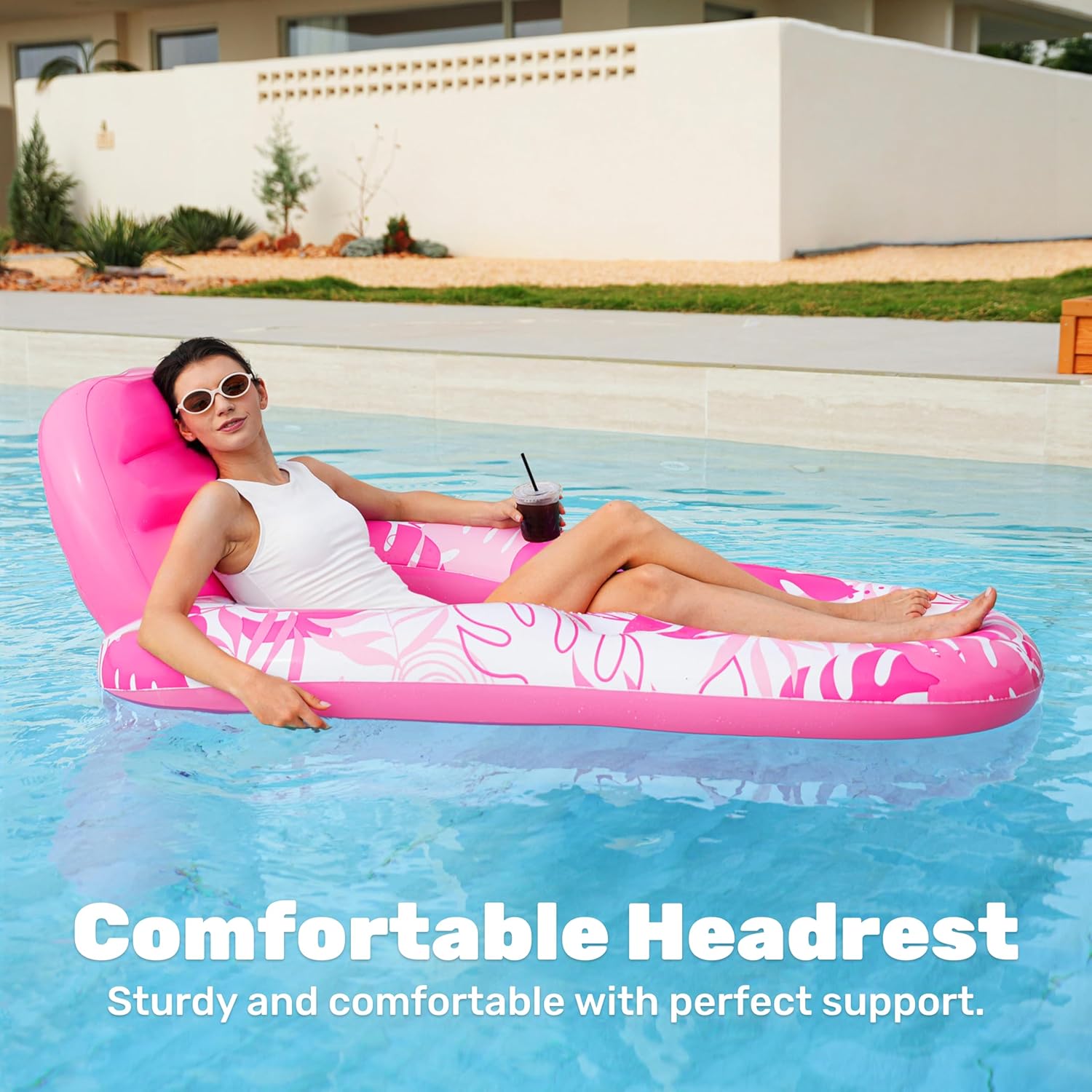 Detalle 2 de SLOOSH Inflatable Pool Float Lounger for Adults with Cup Holders, Foot Rest & Mesh Seat