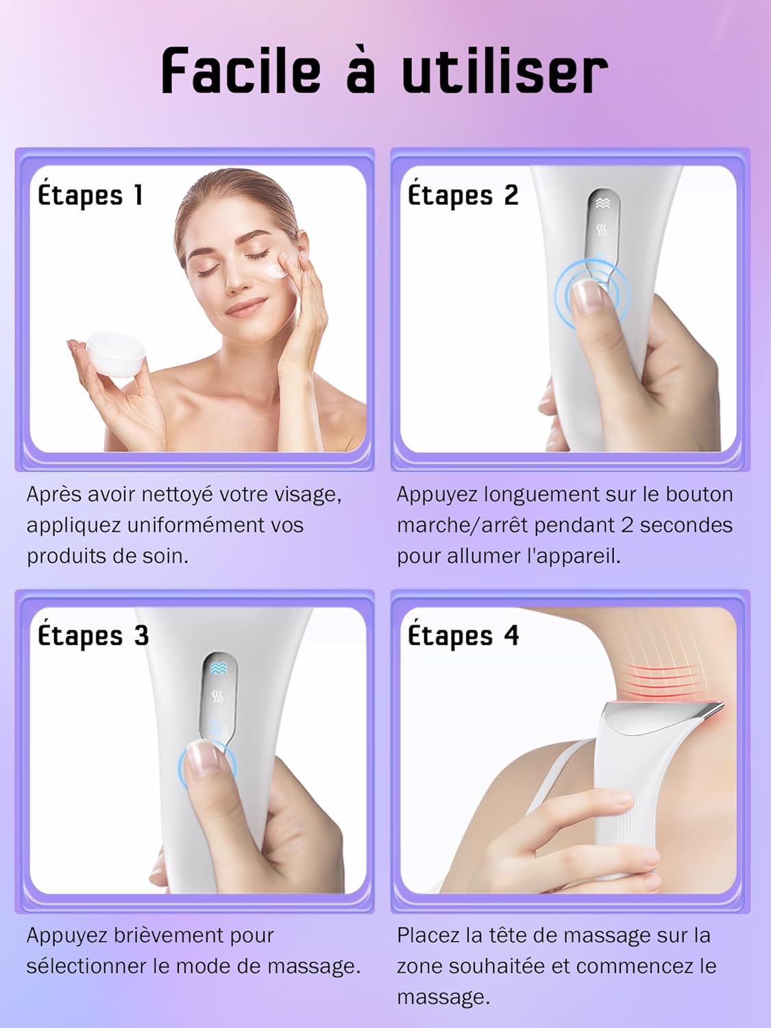 Detalle de Appareil Anti Rides Visage Massage : Masseur Facial Électrique avec EMS, LED et Chauffage 45°C