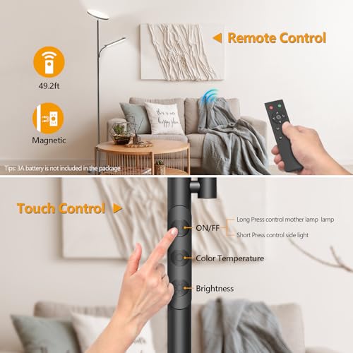 Detalle de Lampadaire LED 42W sur pied LUCKEA – lumière dimmable 2700–6500K avec télécommande et contrôle tactile