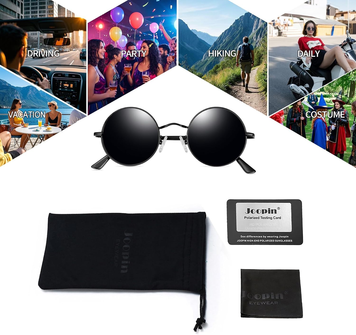 Detalle 2 de Joopin Small Round Polarized Sunglasses, UV400, 18g Metal Alloy Frame