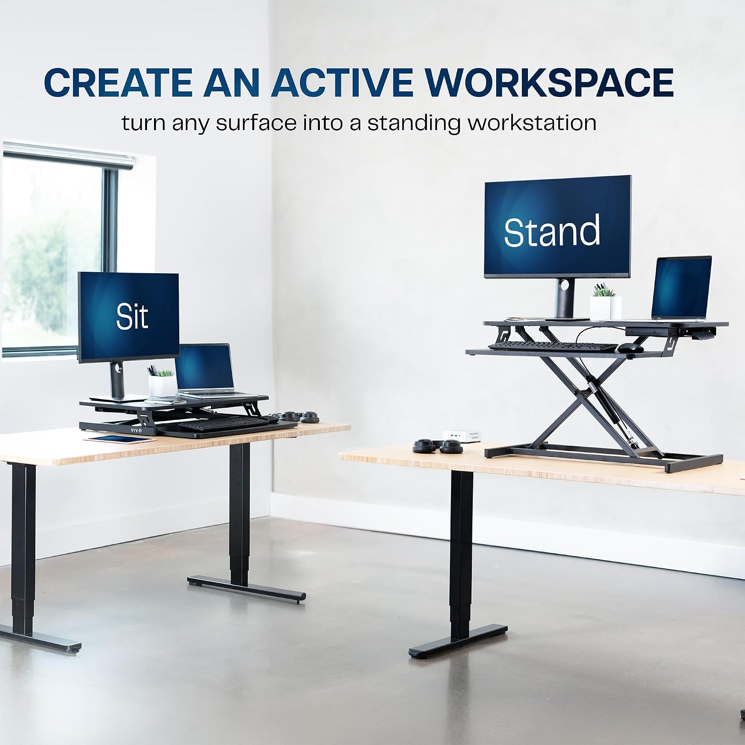 Detalle de VIVO DESK-V000S Standing Desk Riser, 32-Inch Two-Tier Top, Adjustable Height