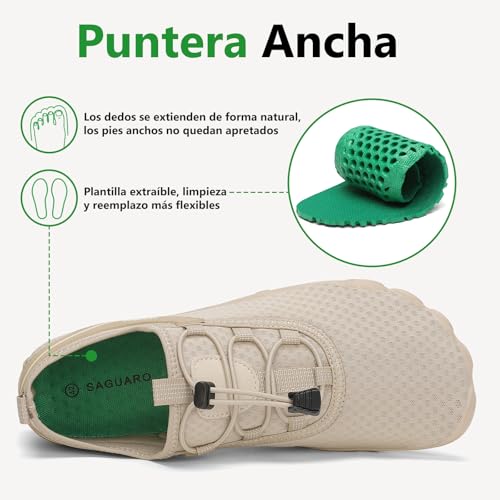 Detalle de SAGUARO Unisex Zapatos de Agua Antideslizante Secado Rápido para Playa y Natación (Caqui, 40 EU)