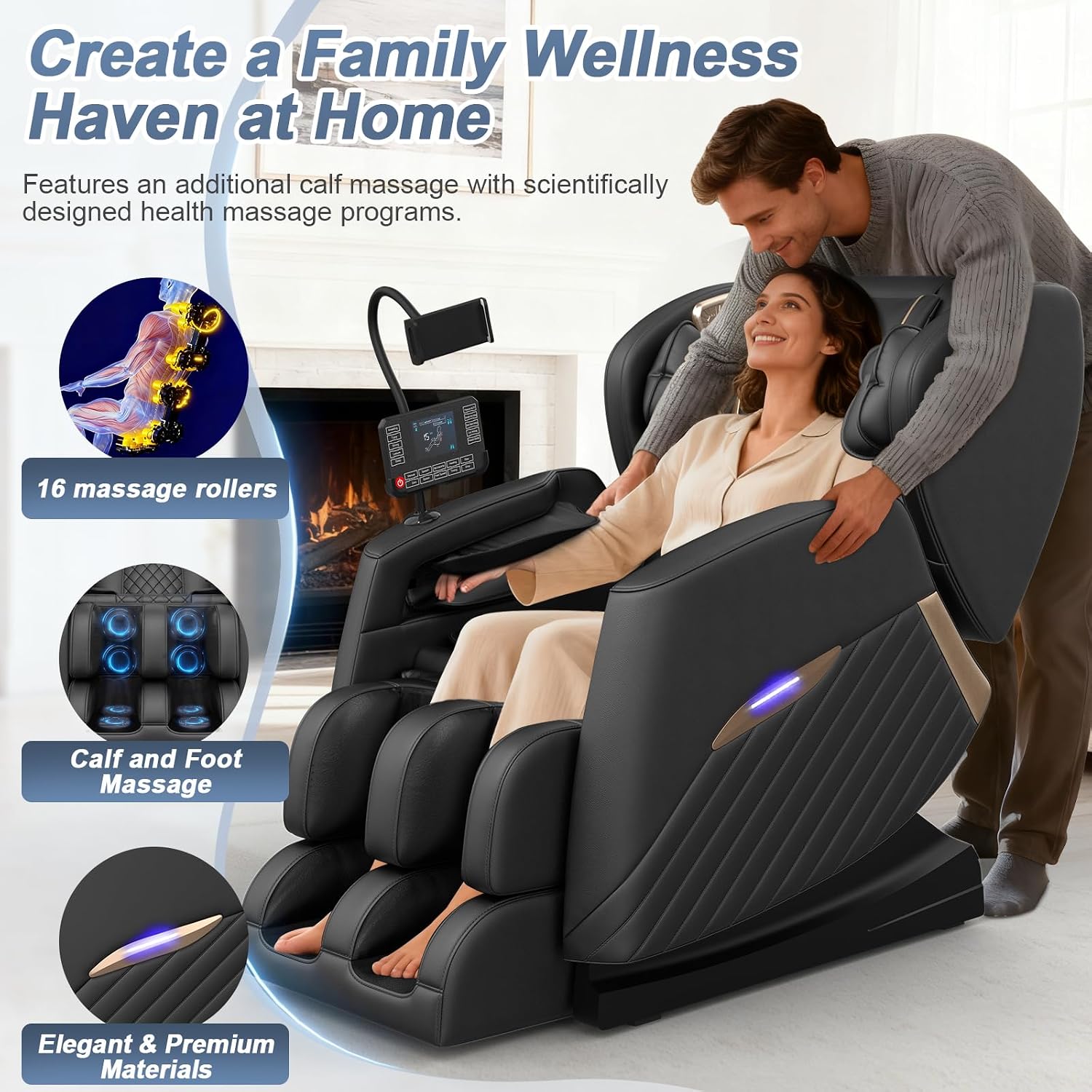 Thumbnail 6 de Srfzluxy Poltrona massaggiante – Zero Gravity, 16 massaggi e 8 airbag, riscaldamento lombare, rulli per polpacci, altoparlante Bluetooth