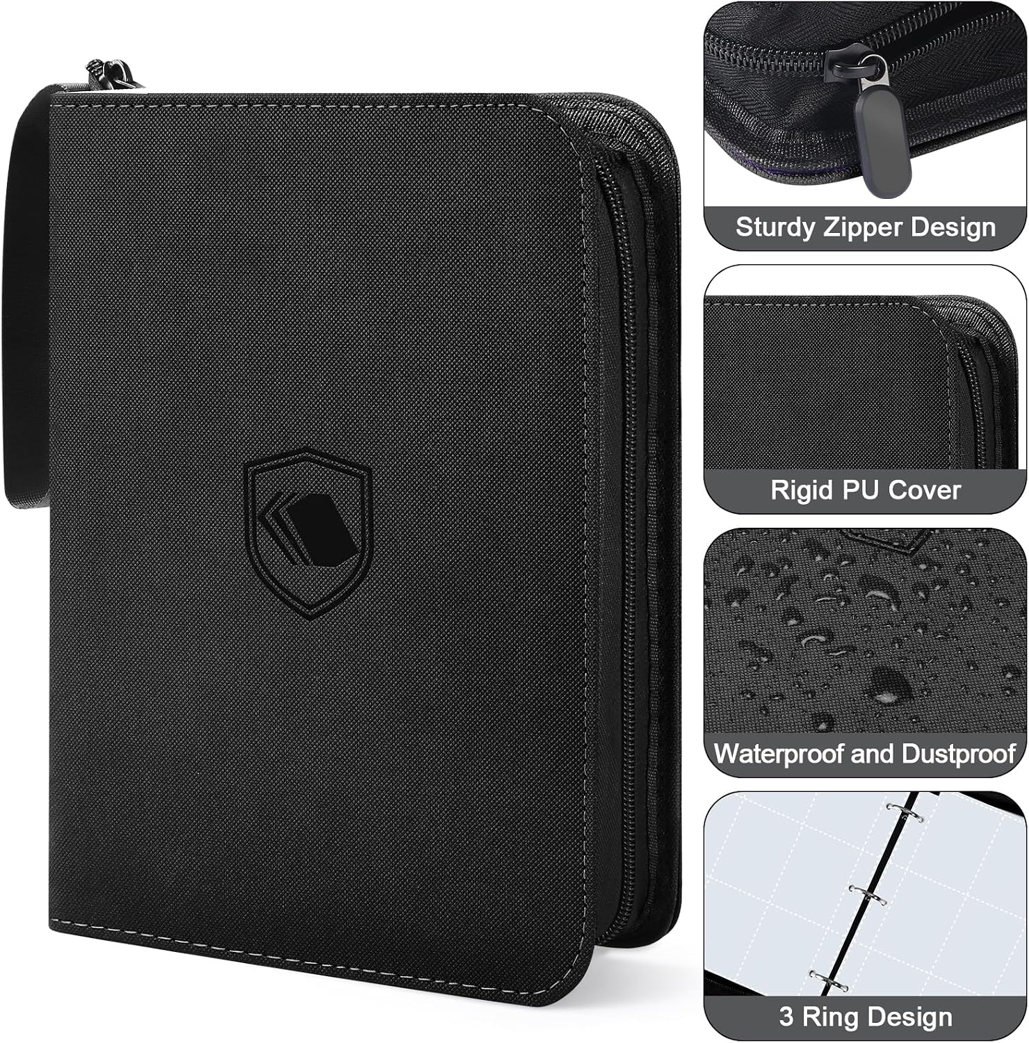 Thumbnail 2 de 900 Pockets Trading Card Binder with PU Cover and Zipper (9-Pocket Double-Sided) – Black