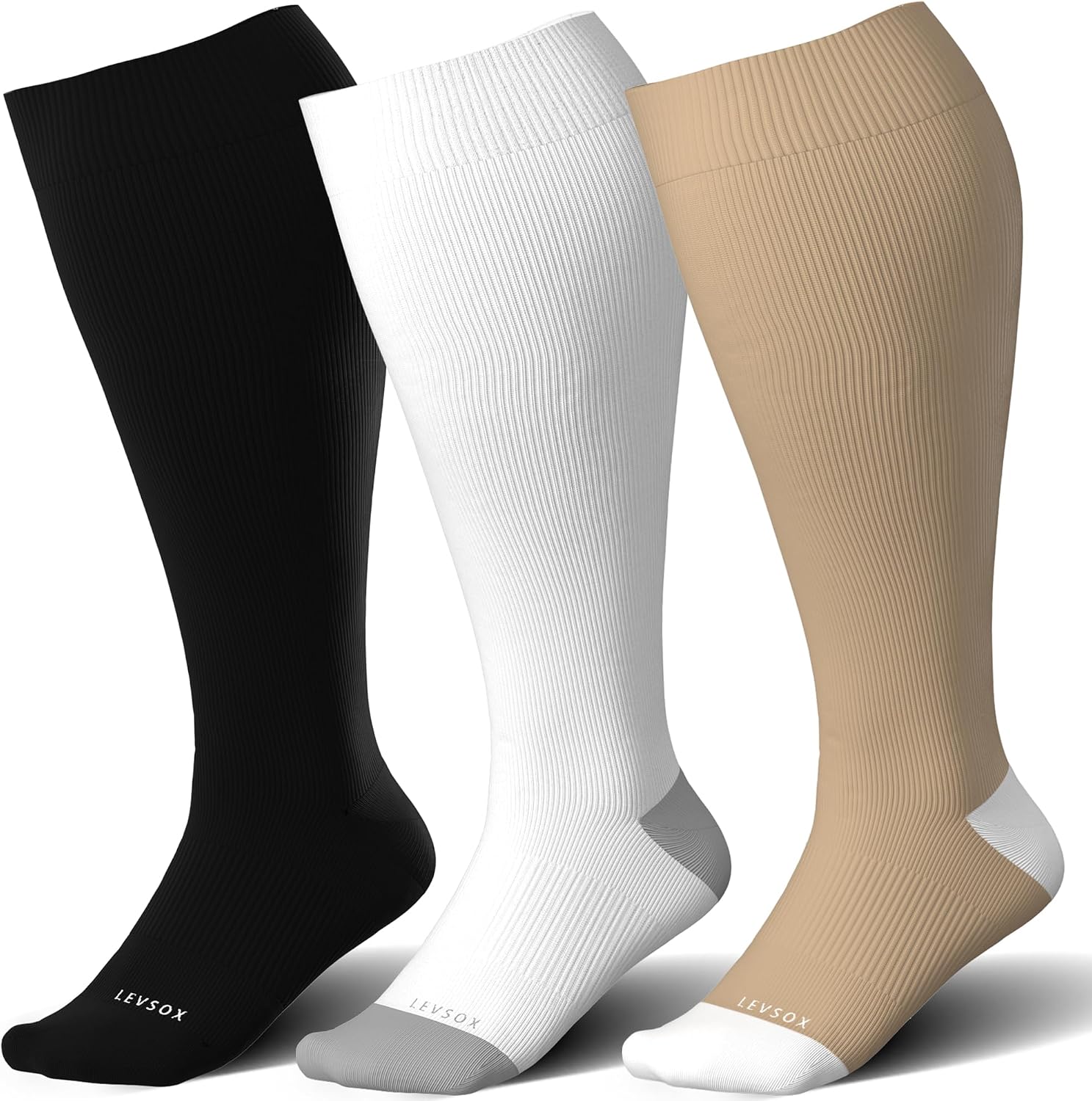 Detalle de LEVSOX Wide Calf Compression Socks for Women & Men (Plus Size) 15-20mmHg Knee-High