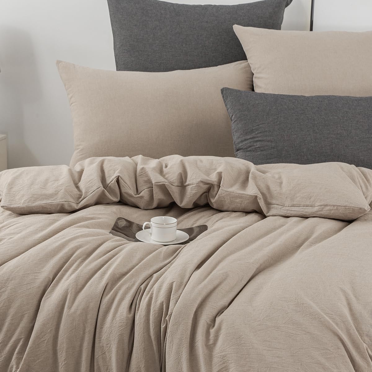 Thumbnail 1 de Nesture Bettwäsche 135x200 aus 100 % gewaschener Baumwolle in Beige (2-teilig)