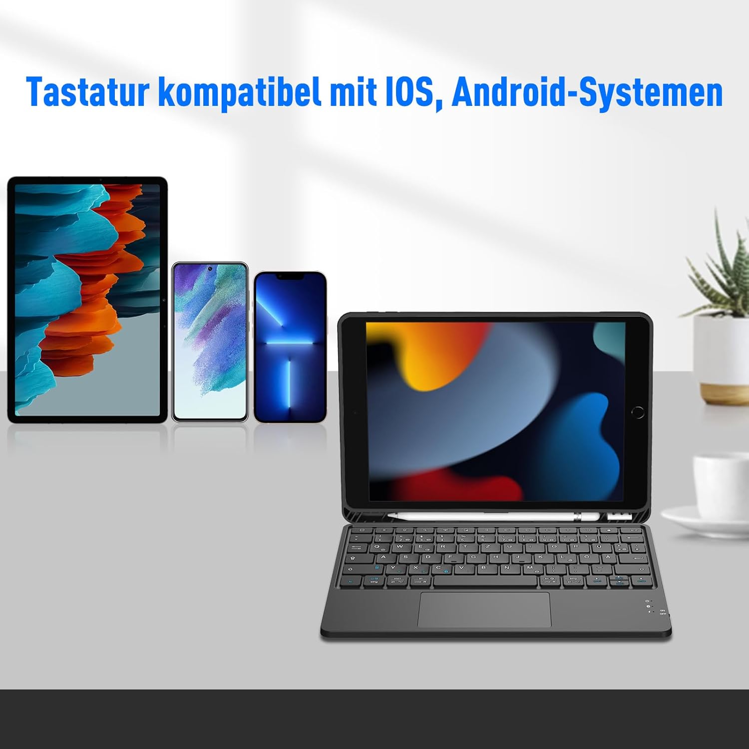 Thumbnail 1 de FINTIE Kabellose Bluetooth-Tastatur mit Touchpad (DE-Layout) für iPad, Samsung-Tablets & Smartphones – schwarz