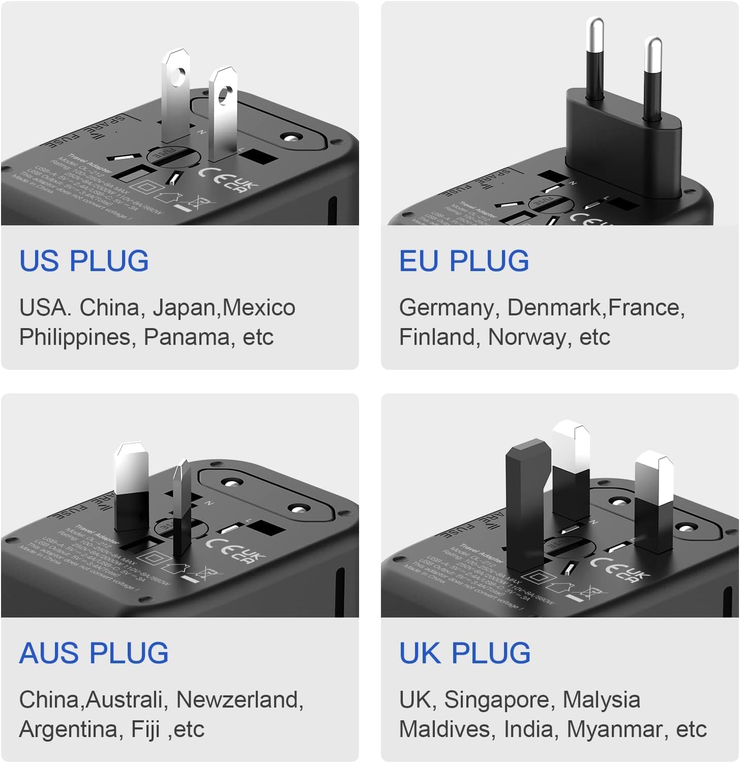 Detalle 2 de VYLEE Reiseadapter Weltweit – 5-in-1 Universalstecker mit 2 USB-A und 2 USB-C
