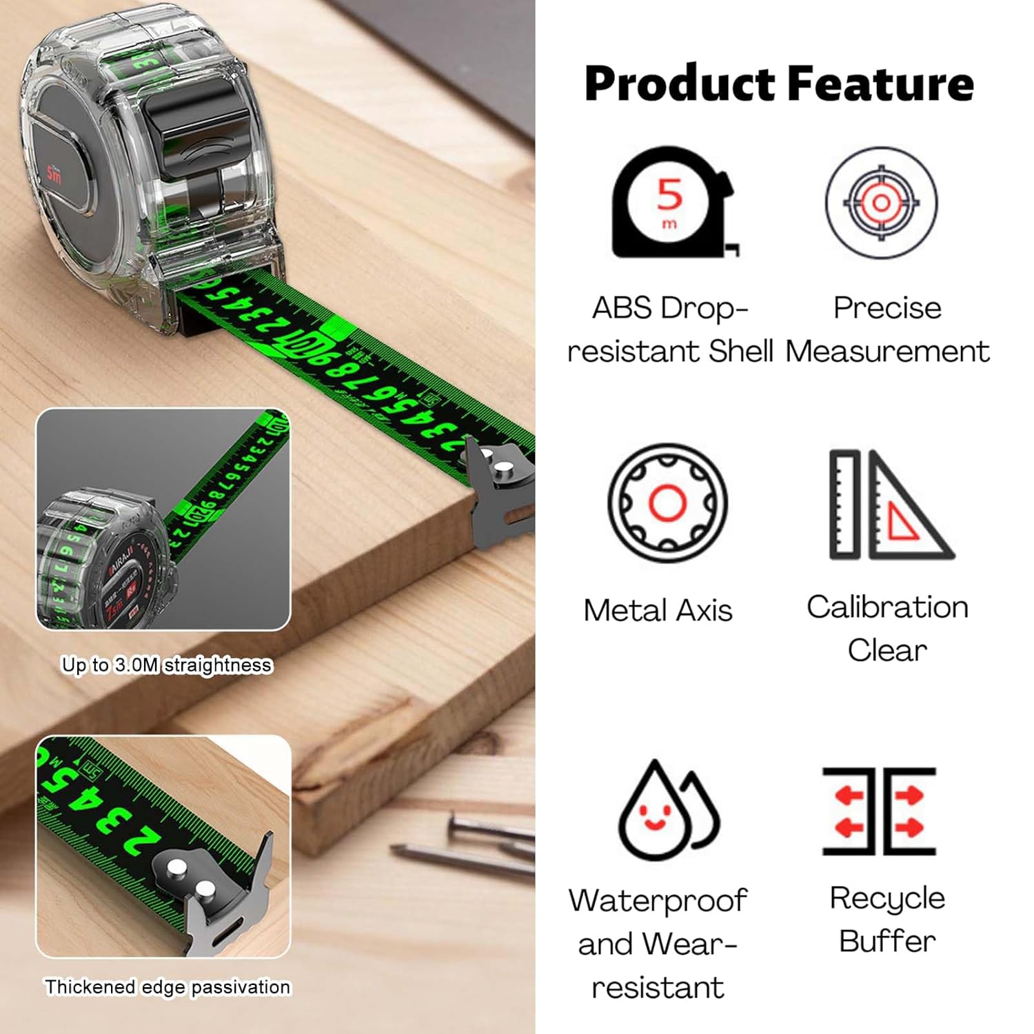 Detalle de Fluorescent steel tape measure 10M