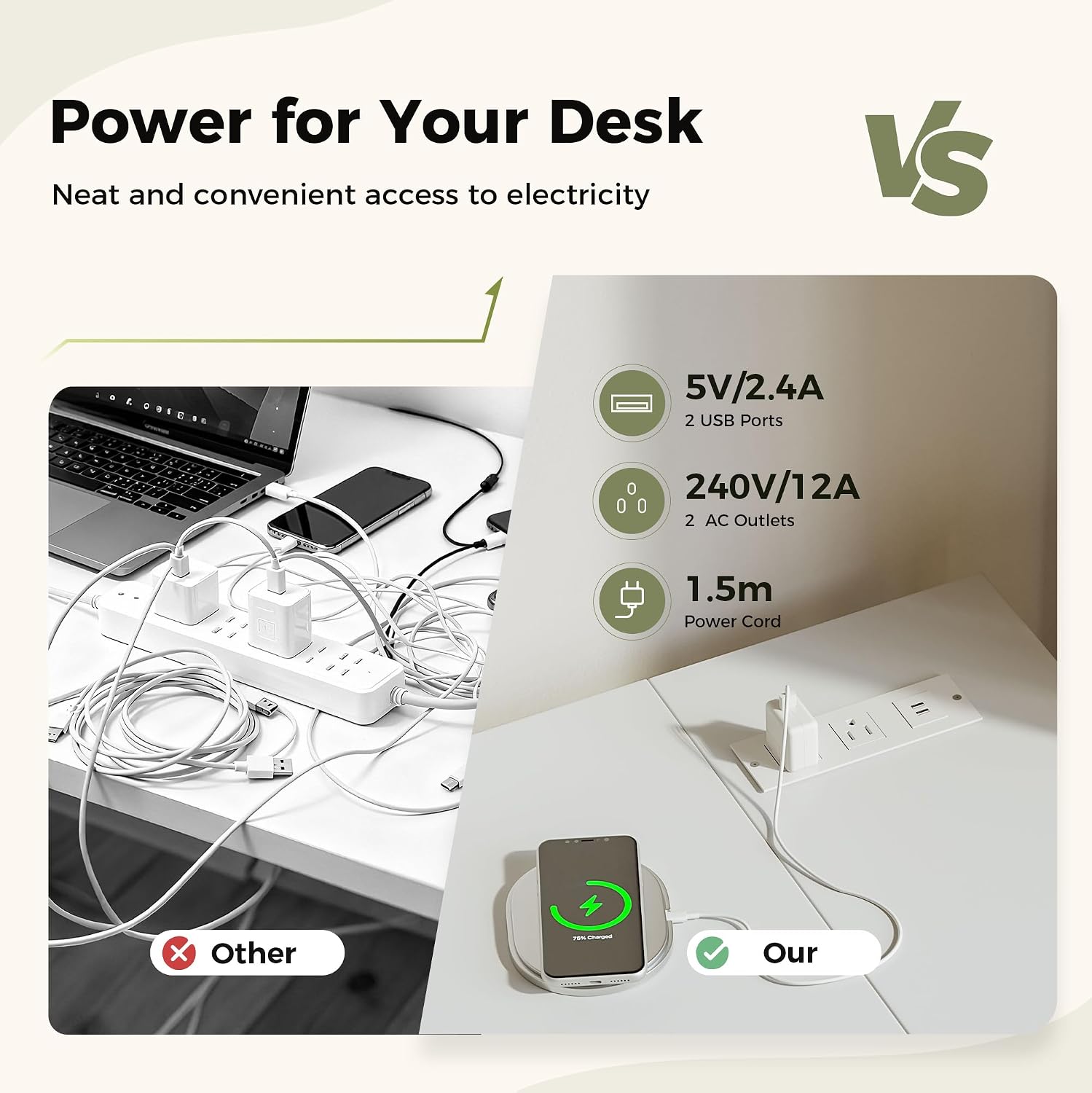 Thumbnail 6 de Mericonia Small L-Shaped Desk with Power Outlets, 140x70 cm (White) with Reversible Shelves
