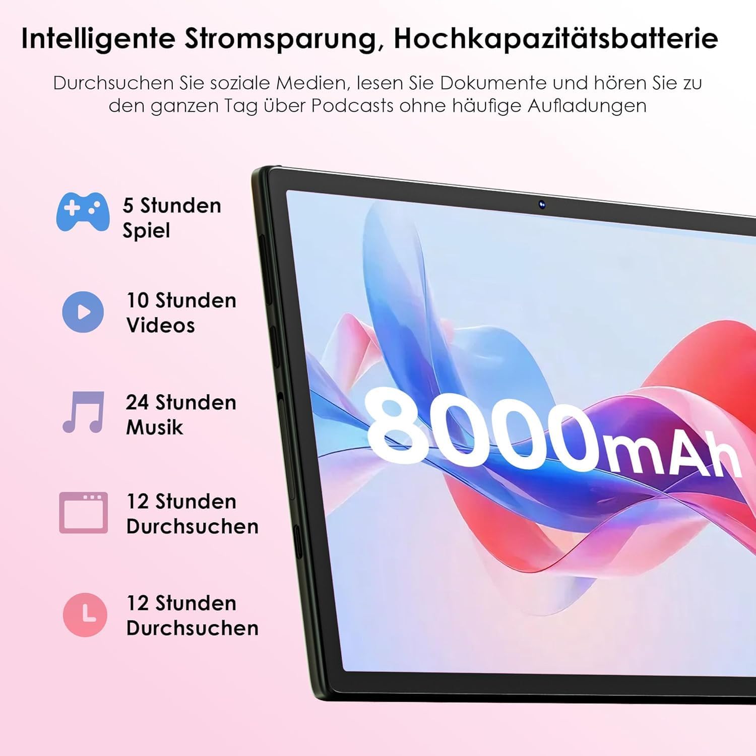 Detalle de ZENTALITY Kinder Tablet 10 Zoll mit Android 15, 30 GB RAM, 64 GB ROM + 2 TB Speicher, 8-Core, 8000 mAh, 5G-WLAN, Elterliche Kontrolle – Rosa