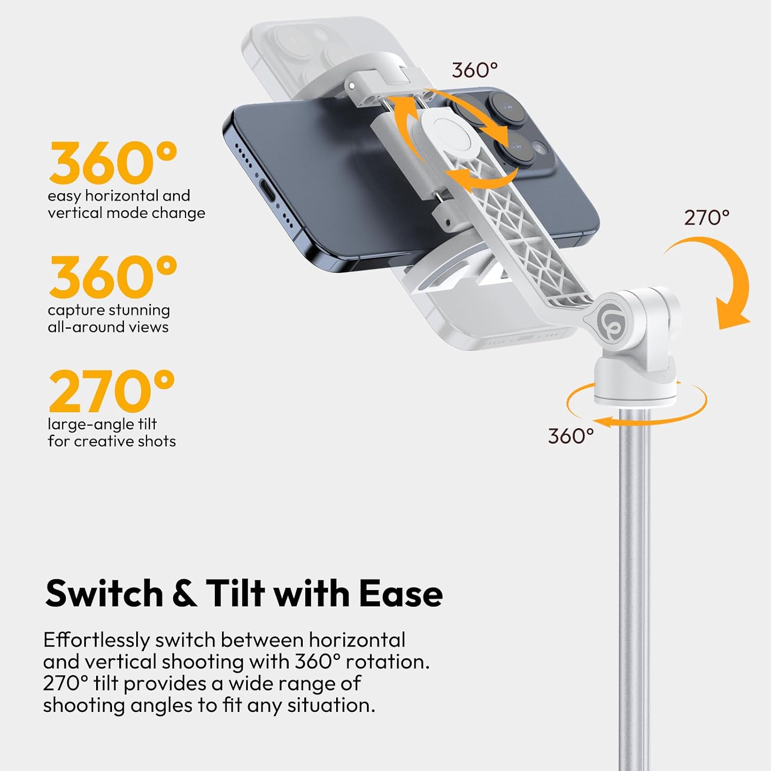 Detalle 2 de ULANZI Trepied Smartphone 145 cm magnétique avec télécommande – support 2 en 1 pour iPhone et Samsung (blanc)