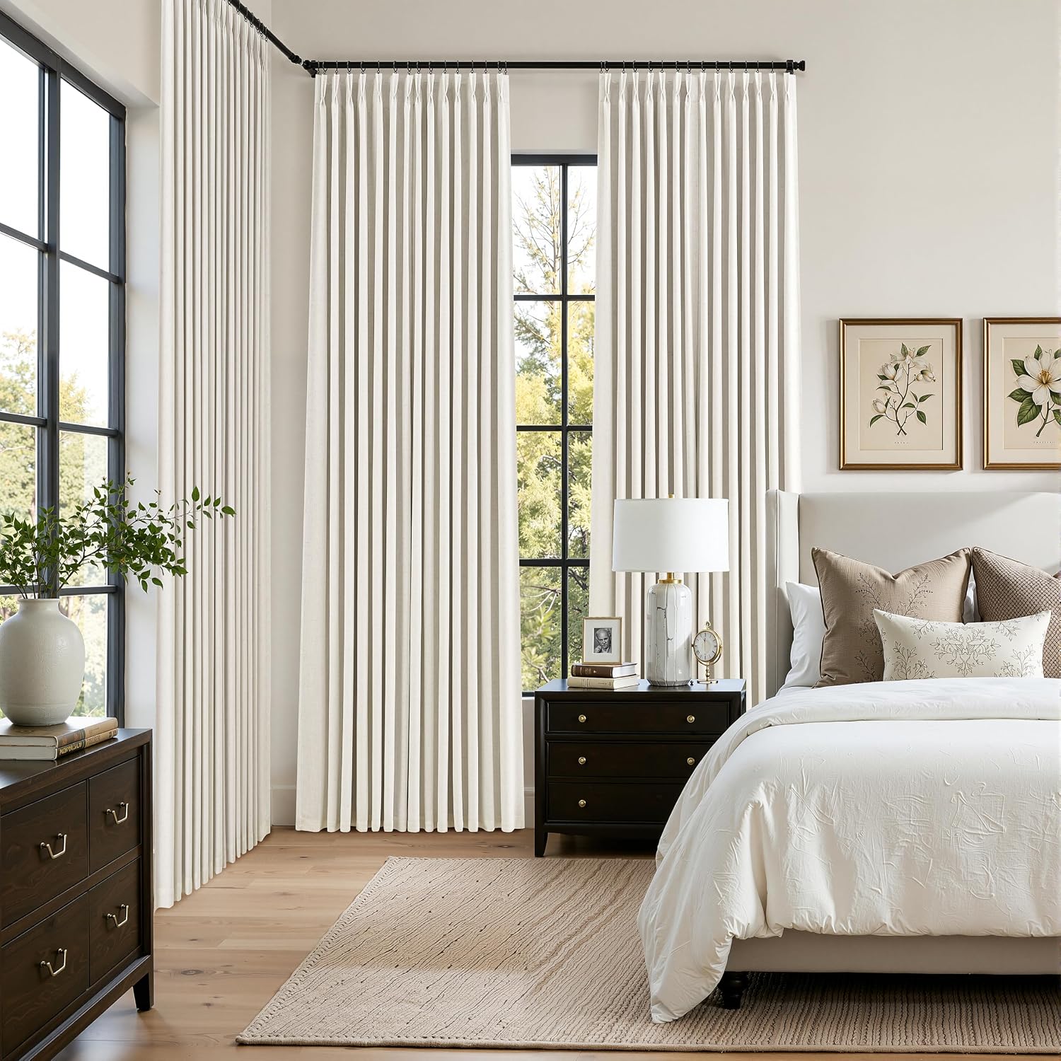Detalle 2 de Jowels Pinch Pleated Blackout Linen Curtains, 102-Inch, Natural, 2 Panels